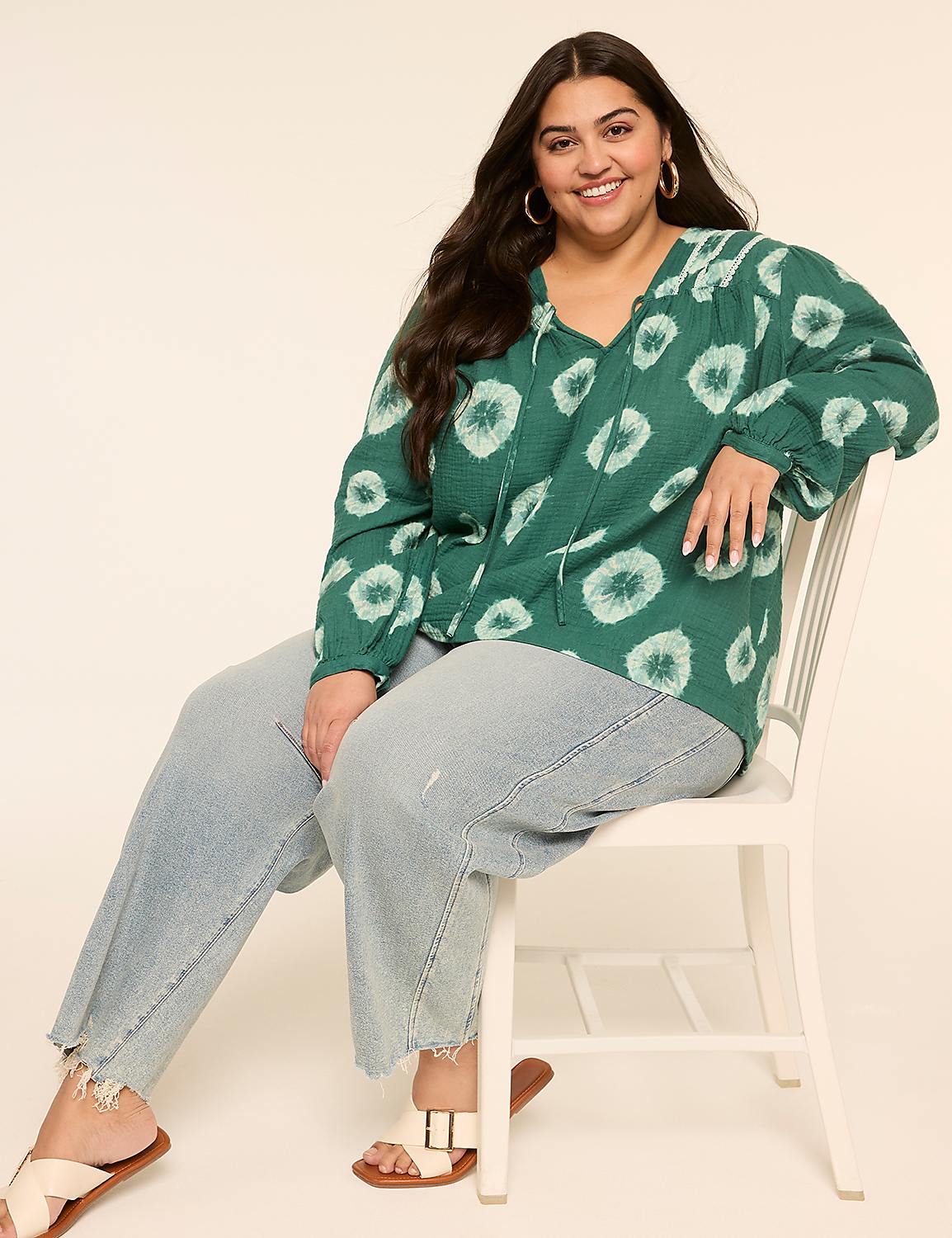 Bracelet Sleeve Tie-Neck Blouse Product Image 3