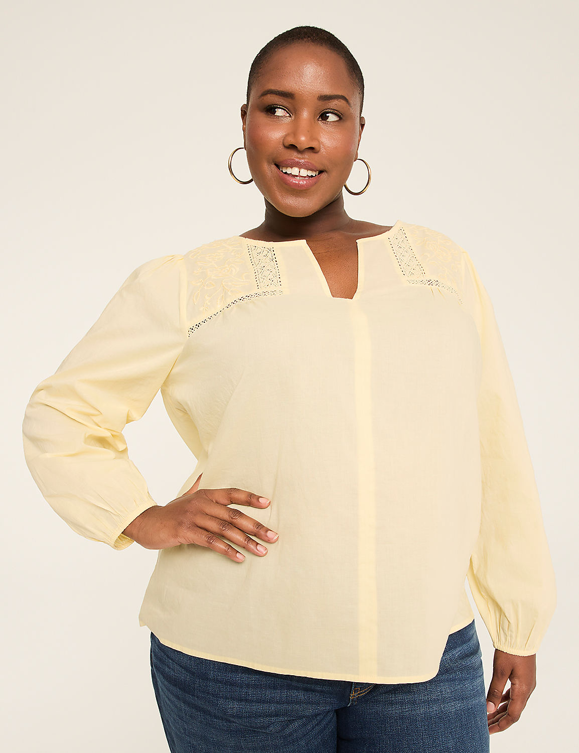 Long-Sleeve Smocked Lace Swing Top Product Image 1