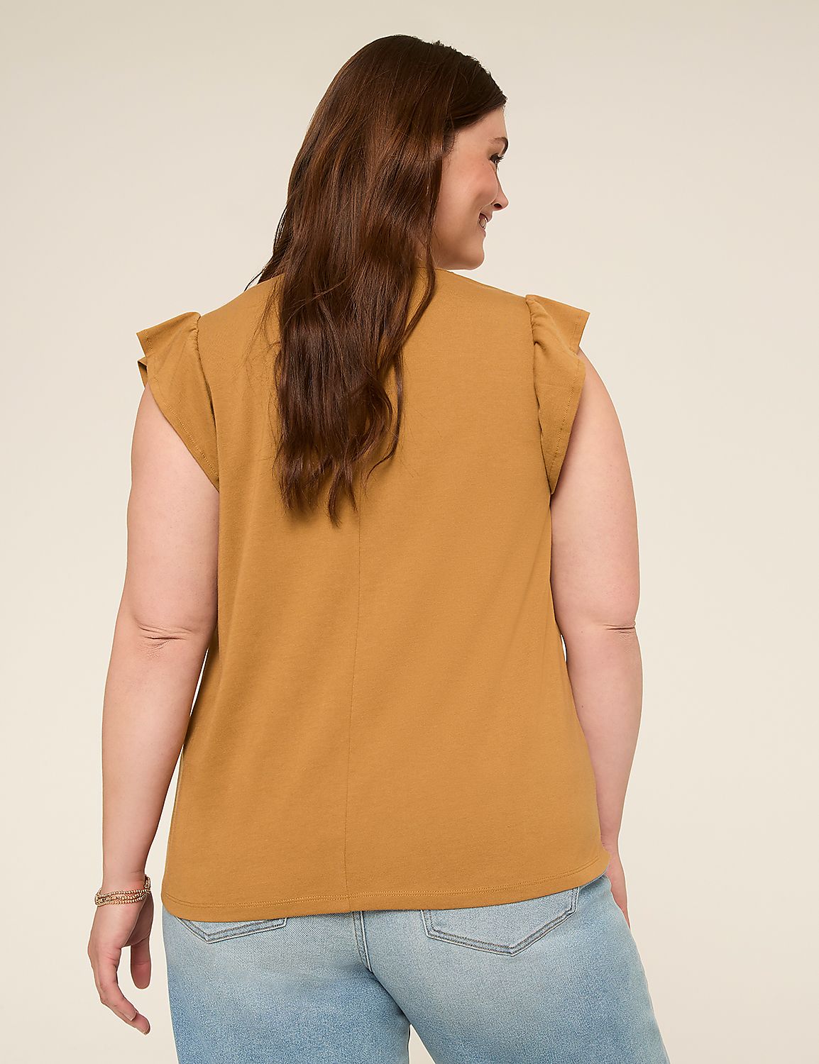 Flutter-Sleeve Woven Yoke Top Product Image 2