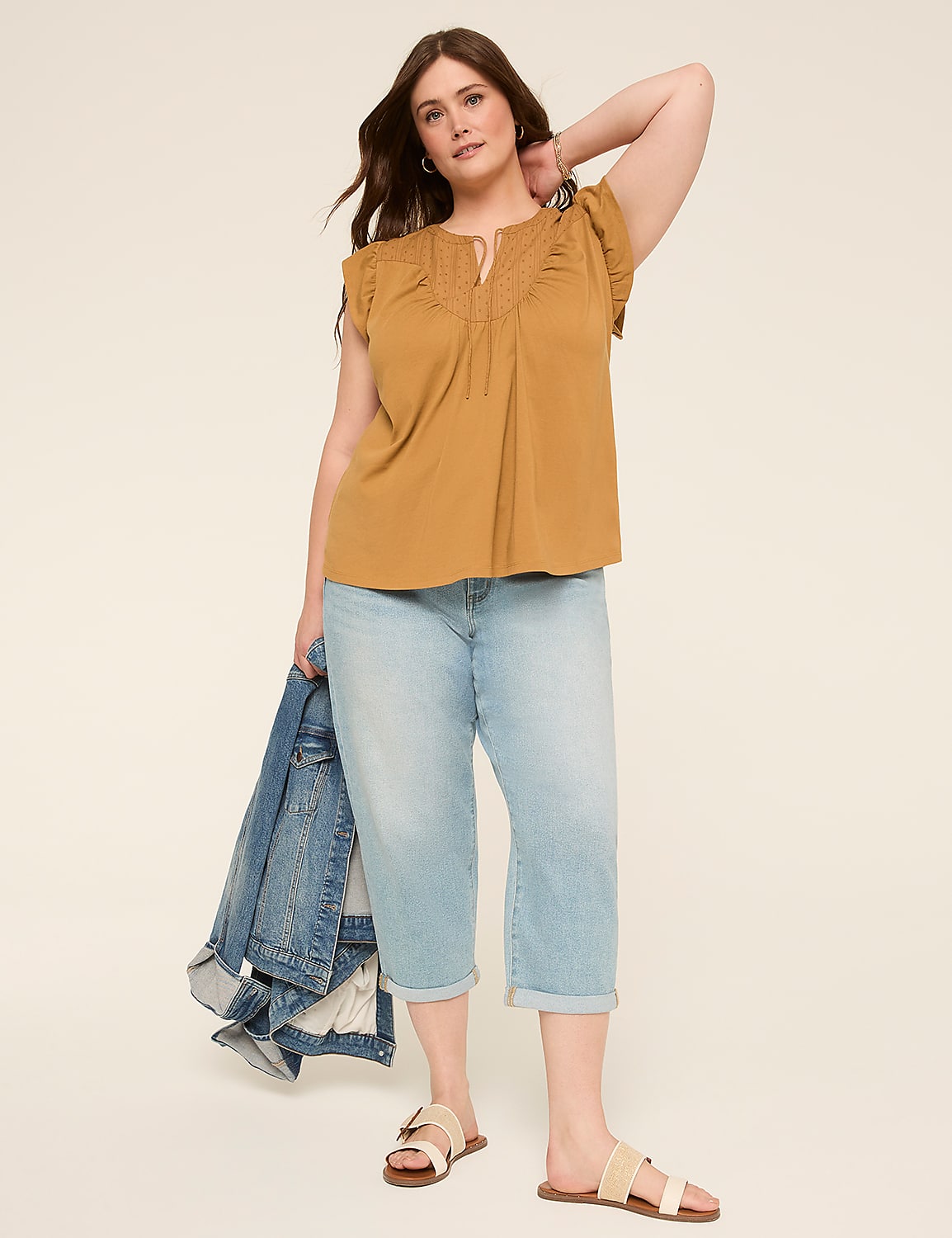 Flutter-Sleeve Woven Yoke Top Product Image 3