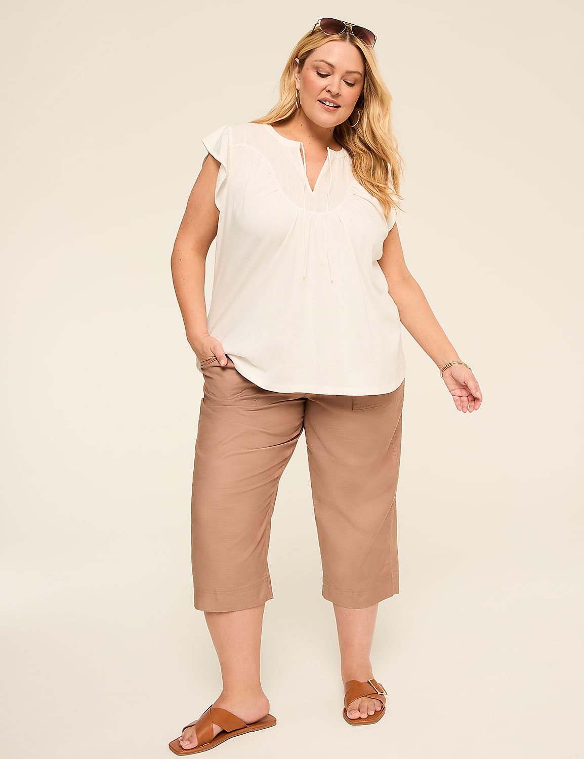 Flutter-Sleeve Woven Yoke Top Product Image 3