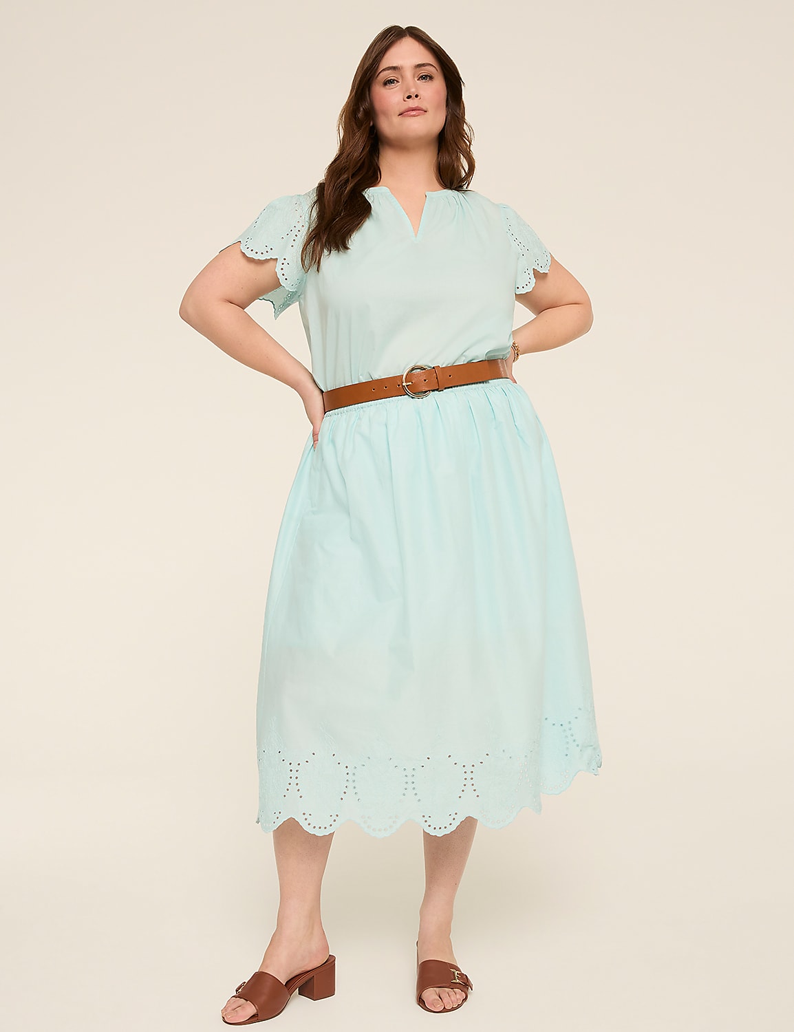 Short-Sleeve Notch-Neck Eyelet Top Product Image 3