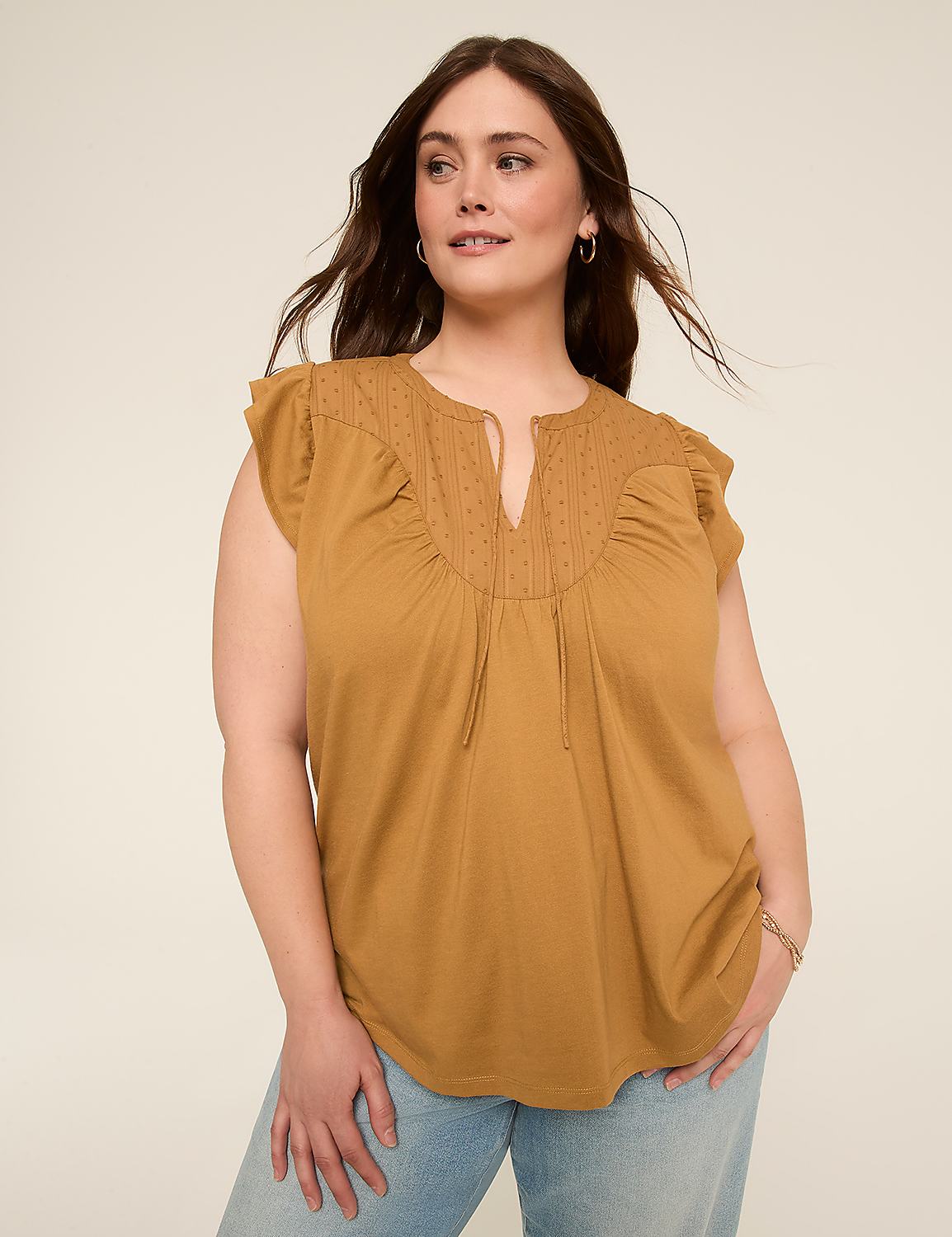 Flutter-Sleeve Woven Yoke Top Product Image 1