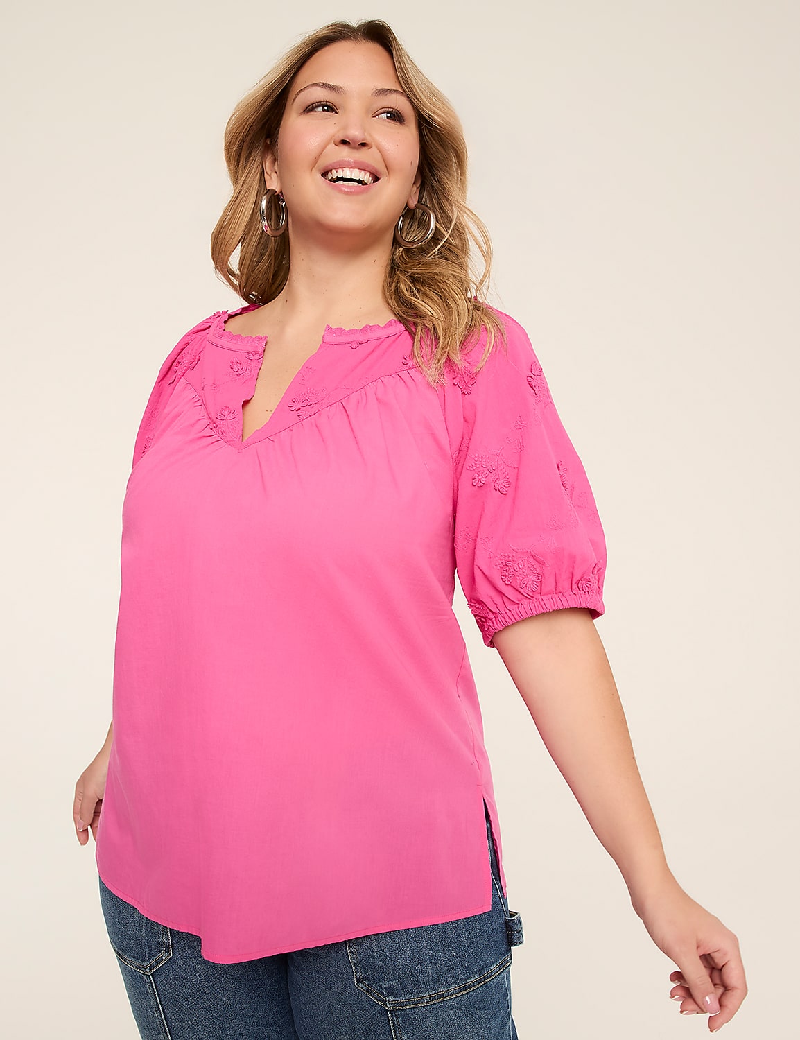 Short Puff-Sleeve Swing Blouse Product Image 1