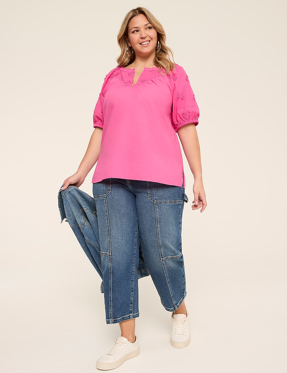 Short Puff-Sleeve Swing Blouse Product Image 3