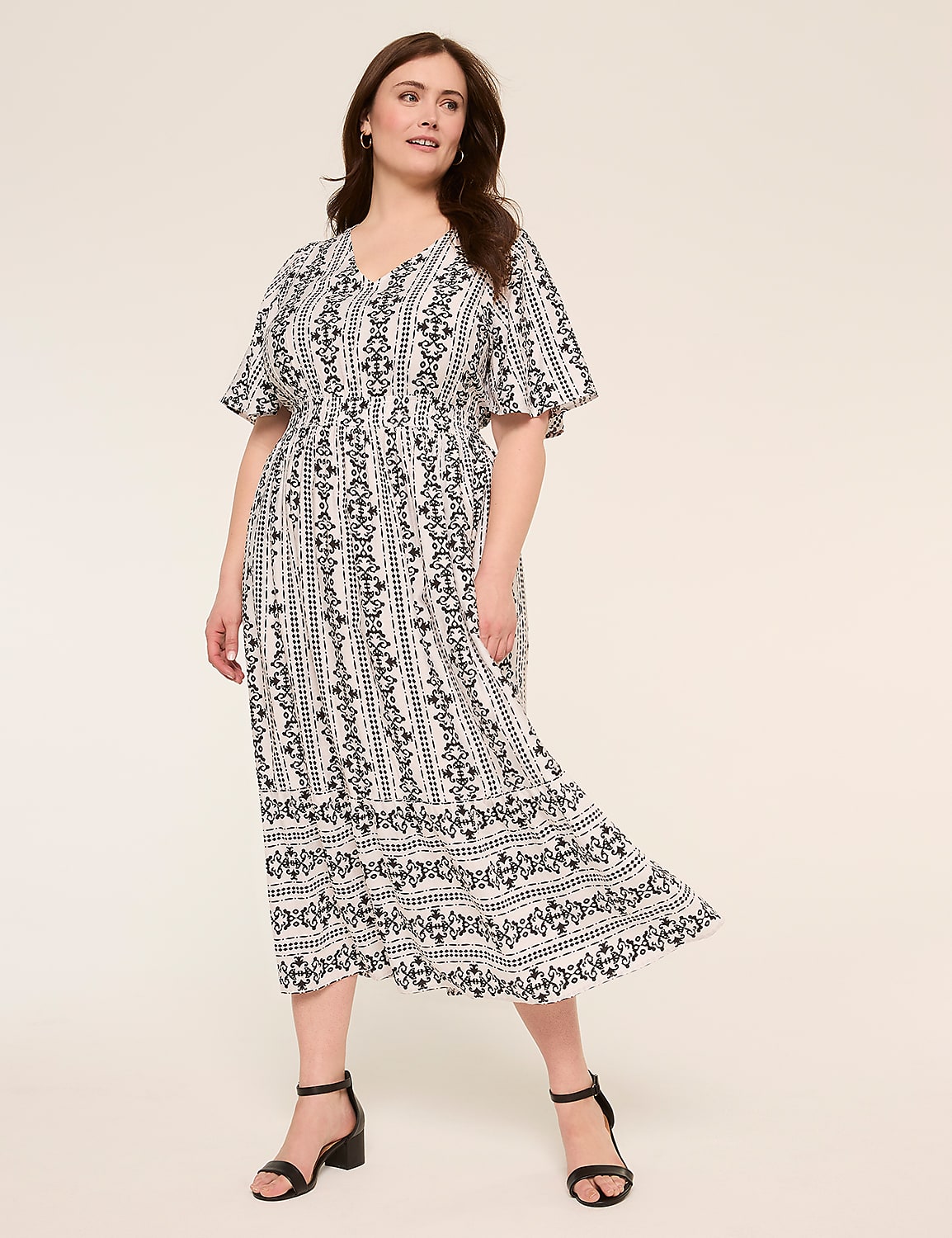 Short-Sleeve Smocked Waist Midi Dress Product Image 1