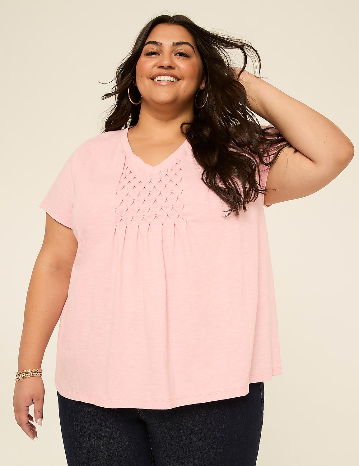 Short-Sleeve V-Neck Smocked Top Product Image 1