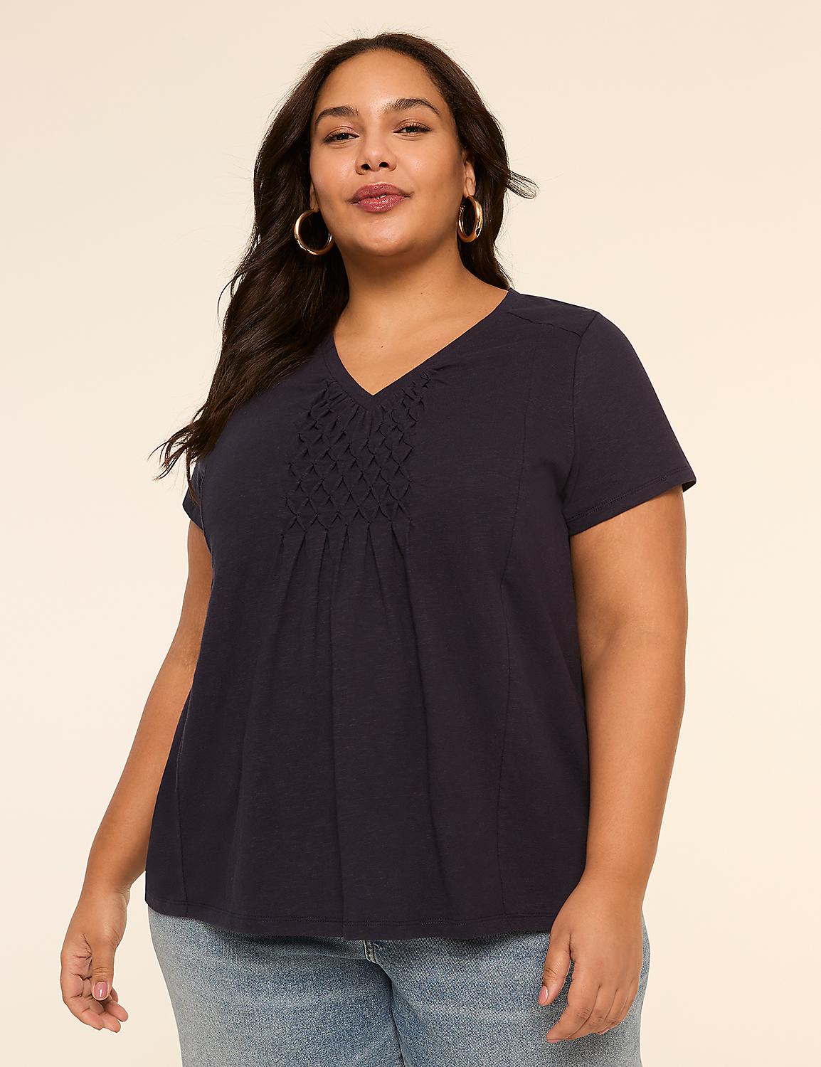 Short-Sleeve V-Neck Smocked Top Product Image 1