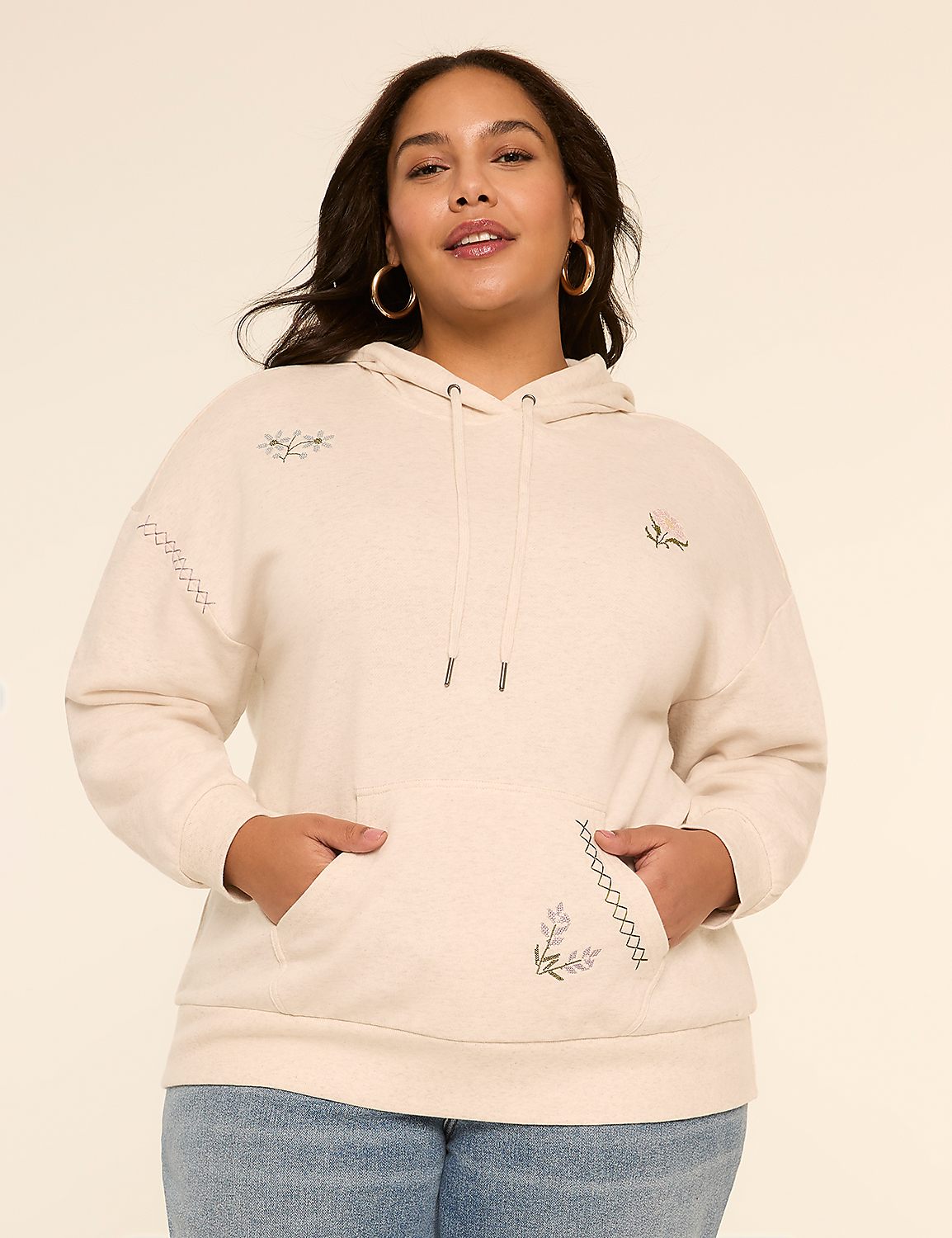 Long-Sleeve Embroidered Kangaroo Pocket Sweatshirt Product Image 1