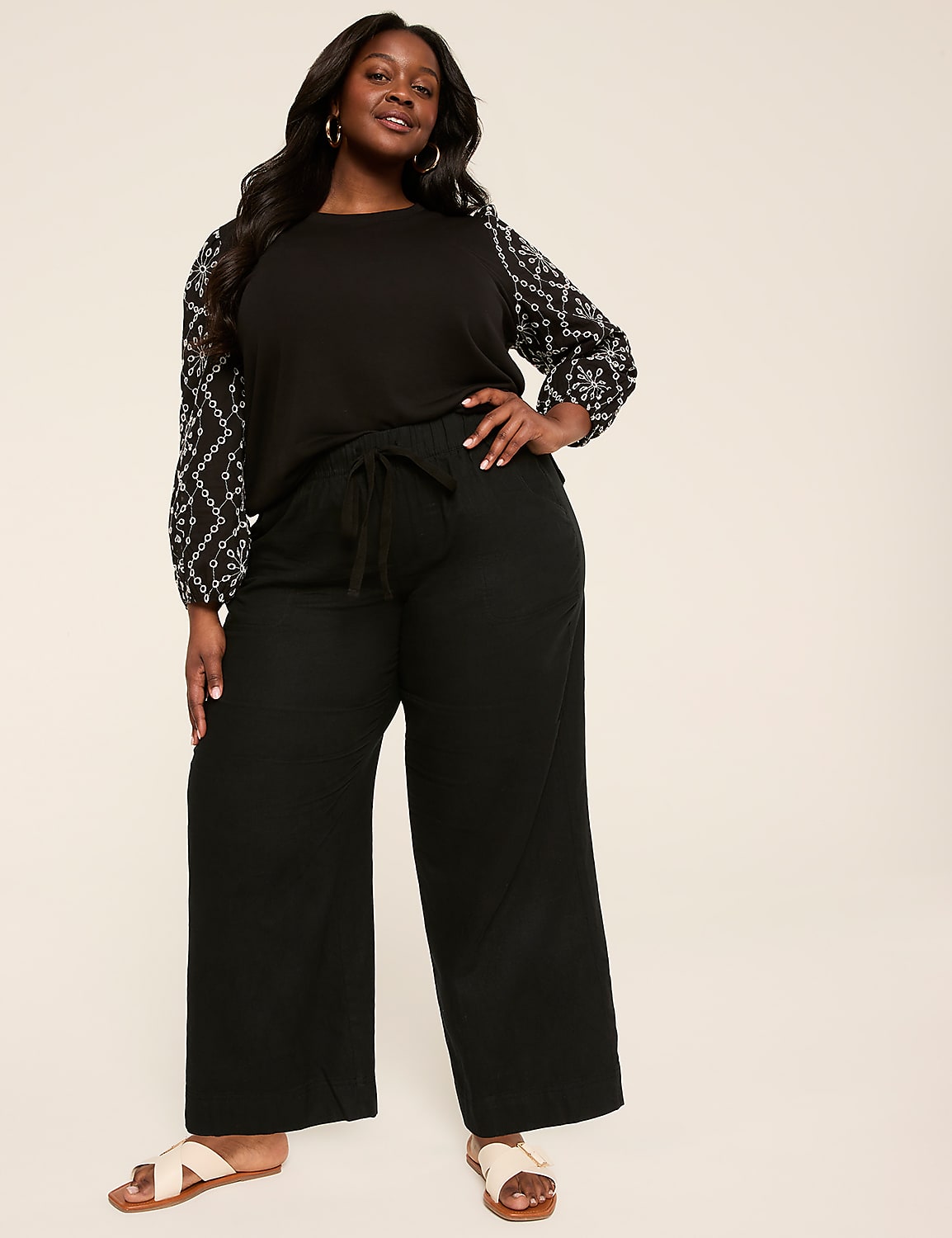 Long-Sleeve Eyelet Crew-Neck Top Product Image 3
