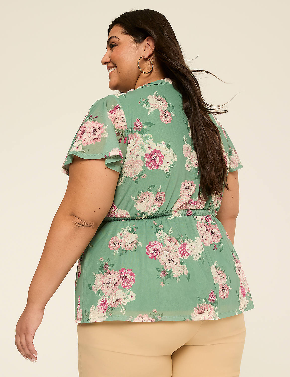 Short Flutter Sleeve V-Neck Shirred Top Product Image 2