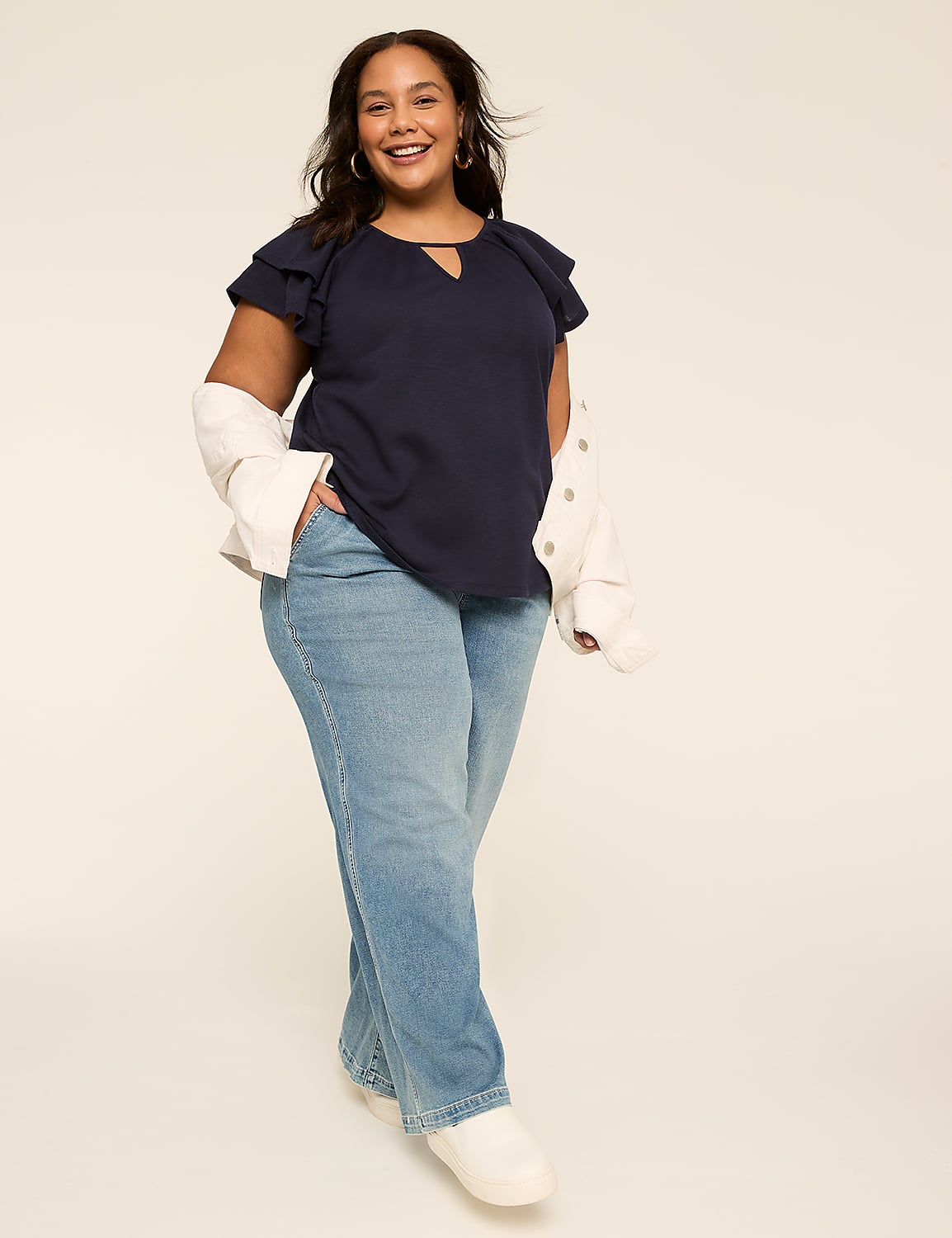 Double Flutter-Sleeve Keyhole Top Product Image 3