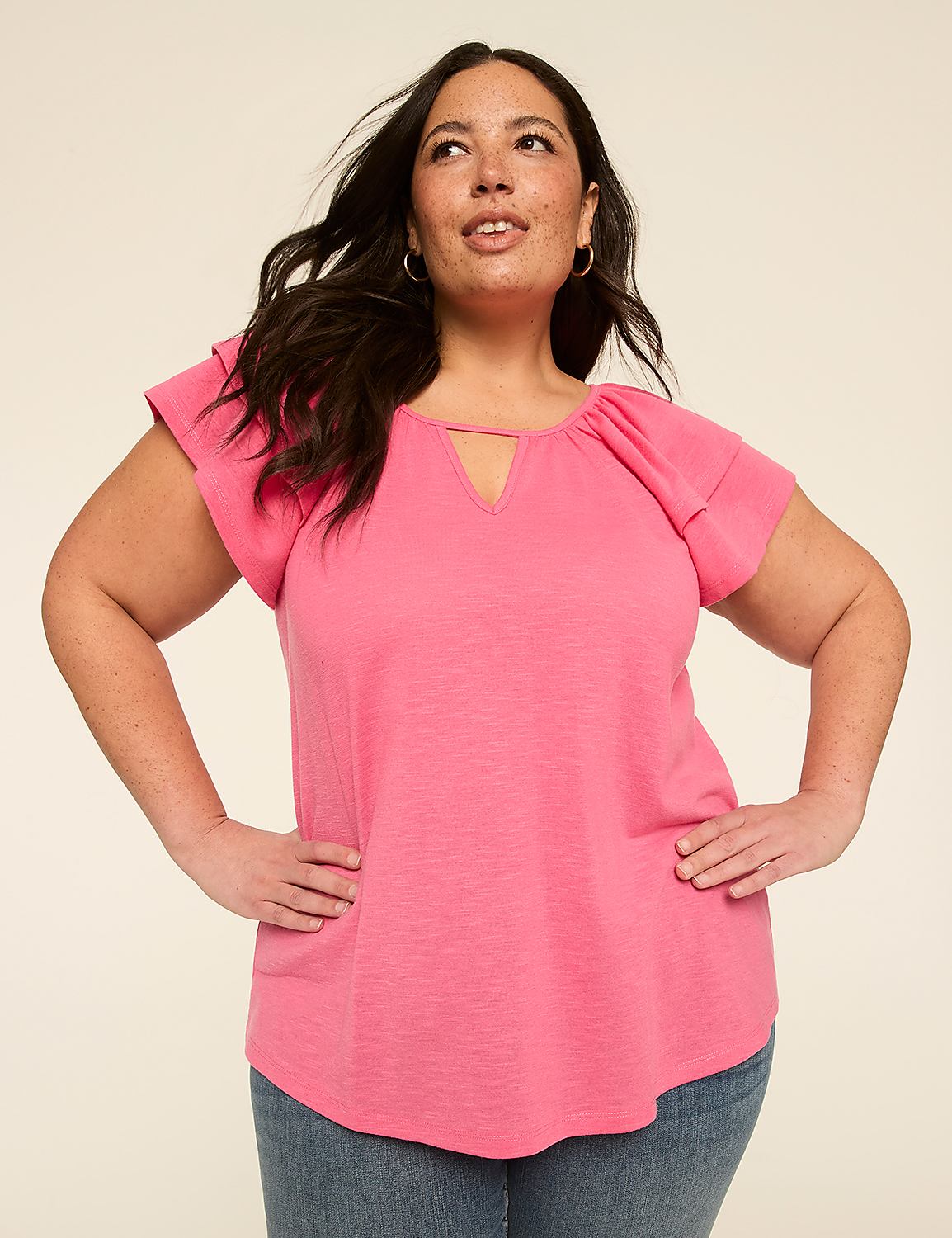 Double Flutter-Sleeve Keyhole Top Product Image 1