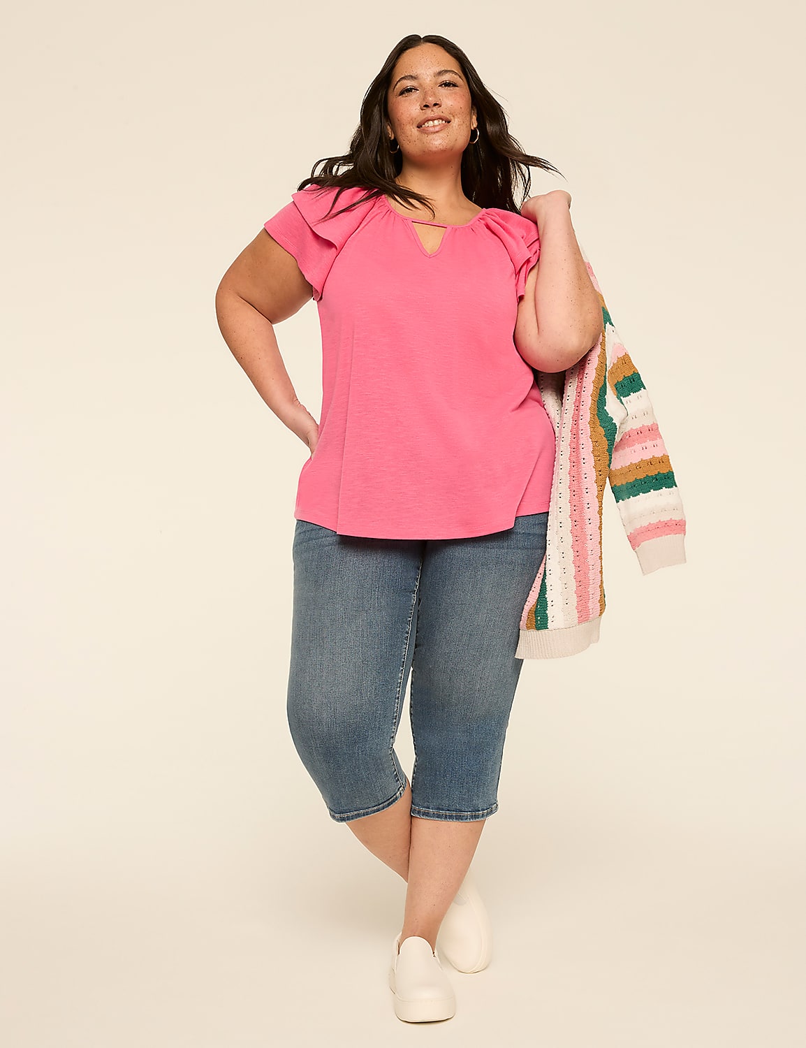 Double Flutter-Sleeve Keyhole Top Product Image 3