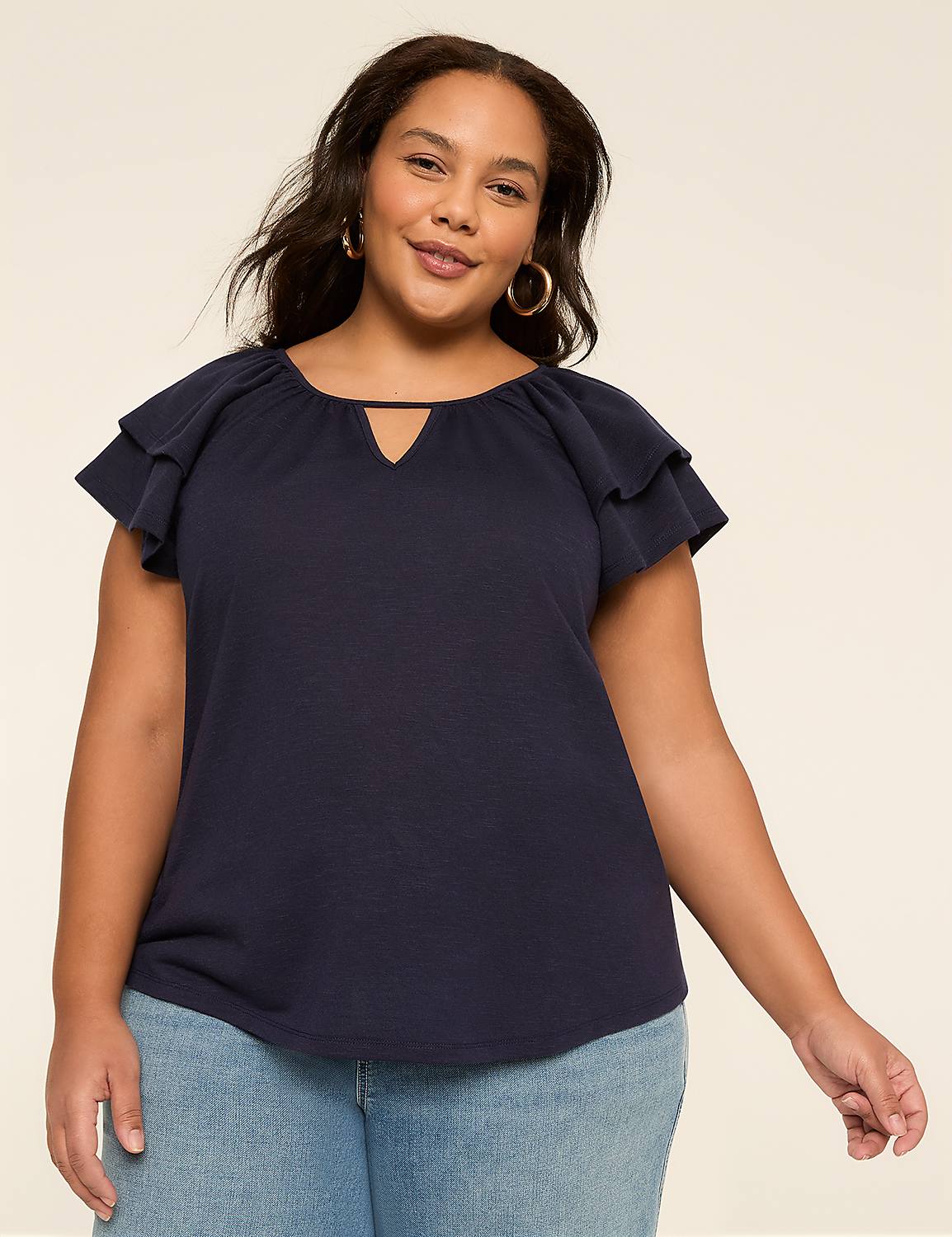 Double Flutter-Sleeve Keyhole Top Product Image 1