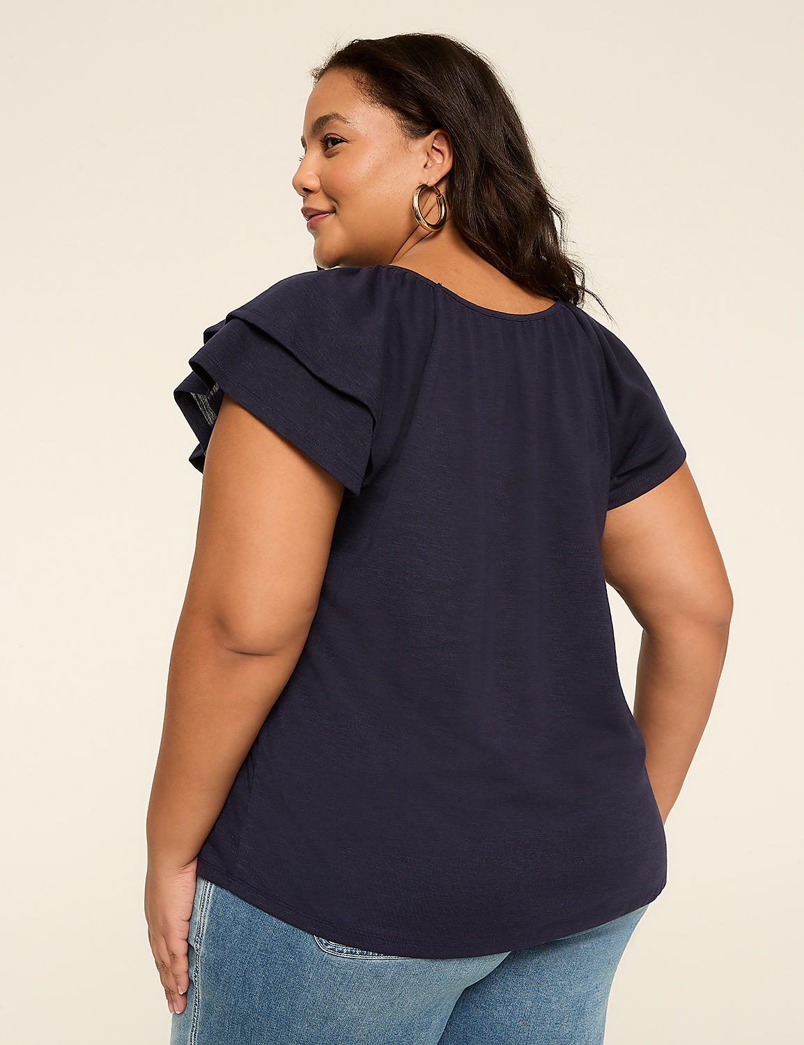 Double Flutter-Sleeve Keyhole Top Product Image 2