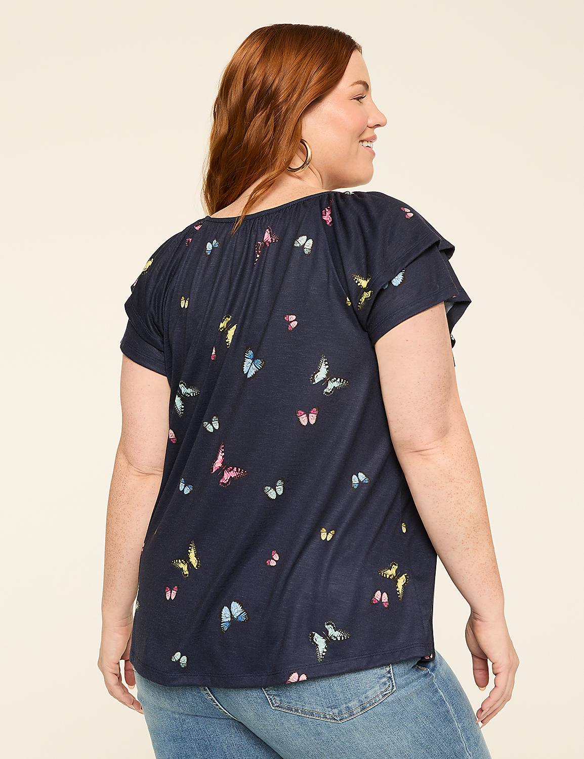 Double Flutter-Sleeve Keyhole Top Product Image 2