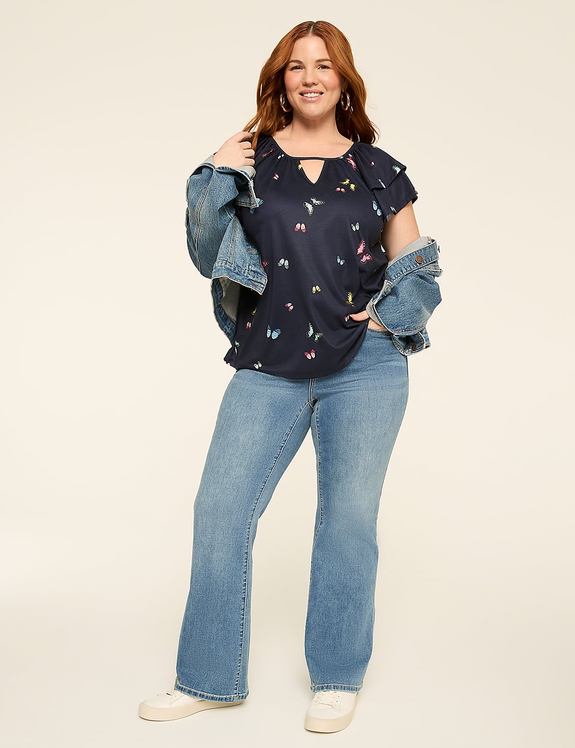Double Flutter-Sleeve Keyhole Top Product Image 3