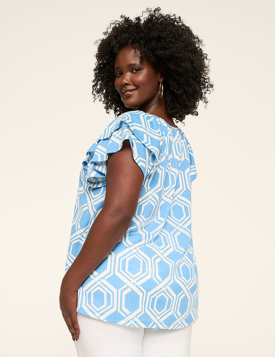 Double Flutter-Sleeve Keyhole Top Product Image 2