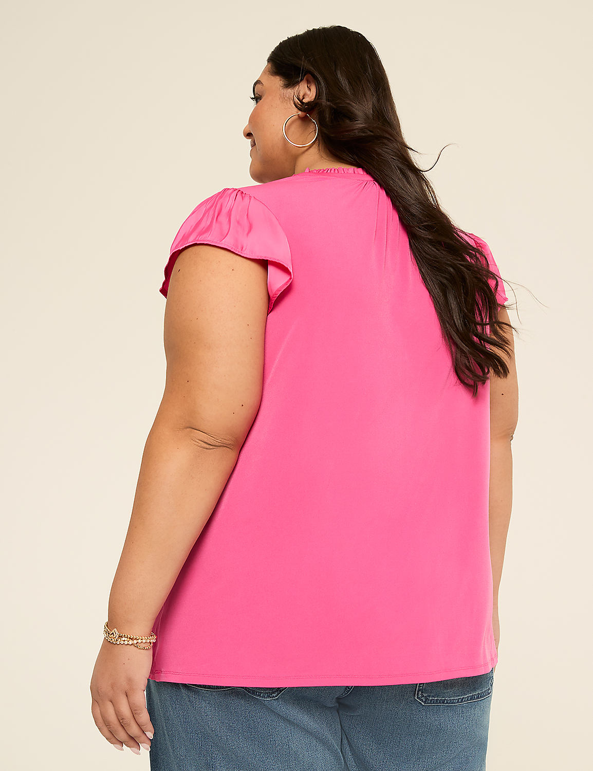 Flutter-Sleeve Notch-Neck Top Product Image 2
