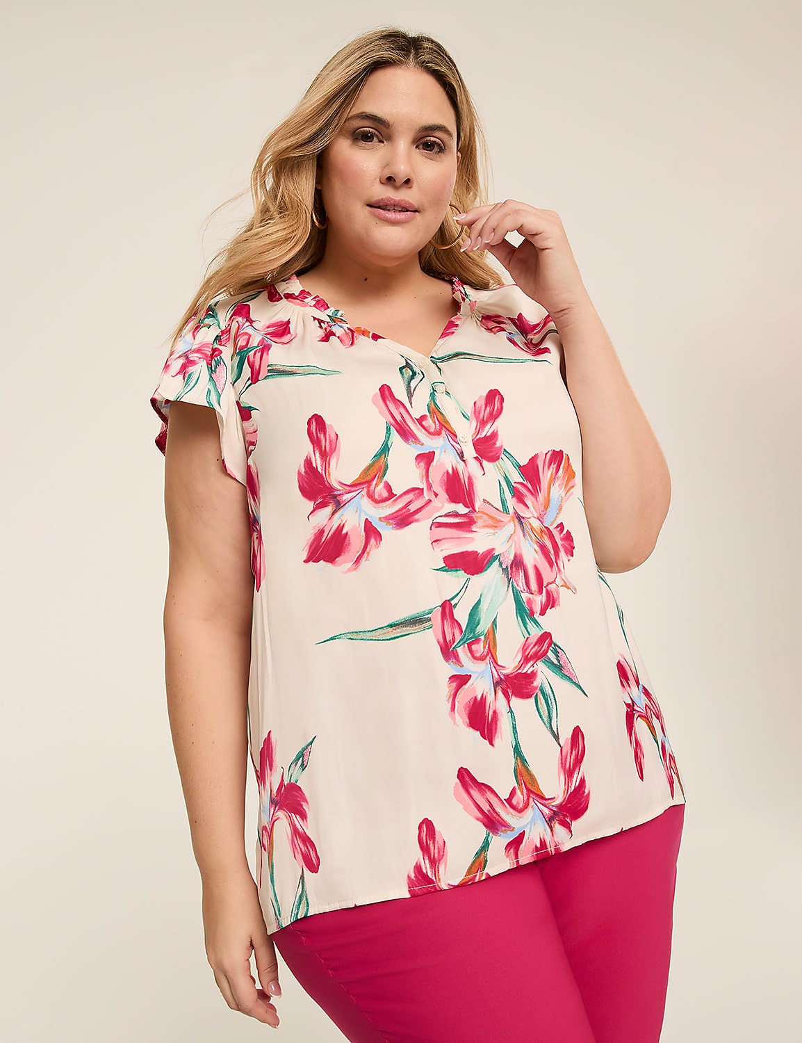Flutter-Sleeve Notch-Neck Top Product Image 1