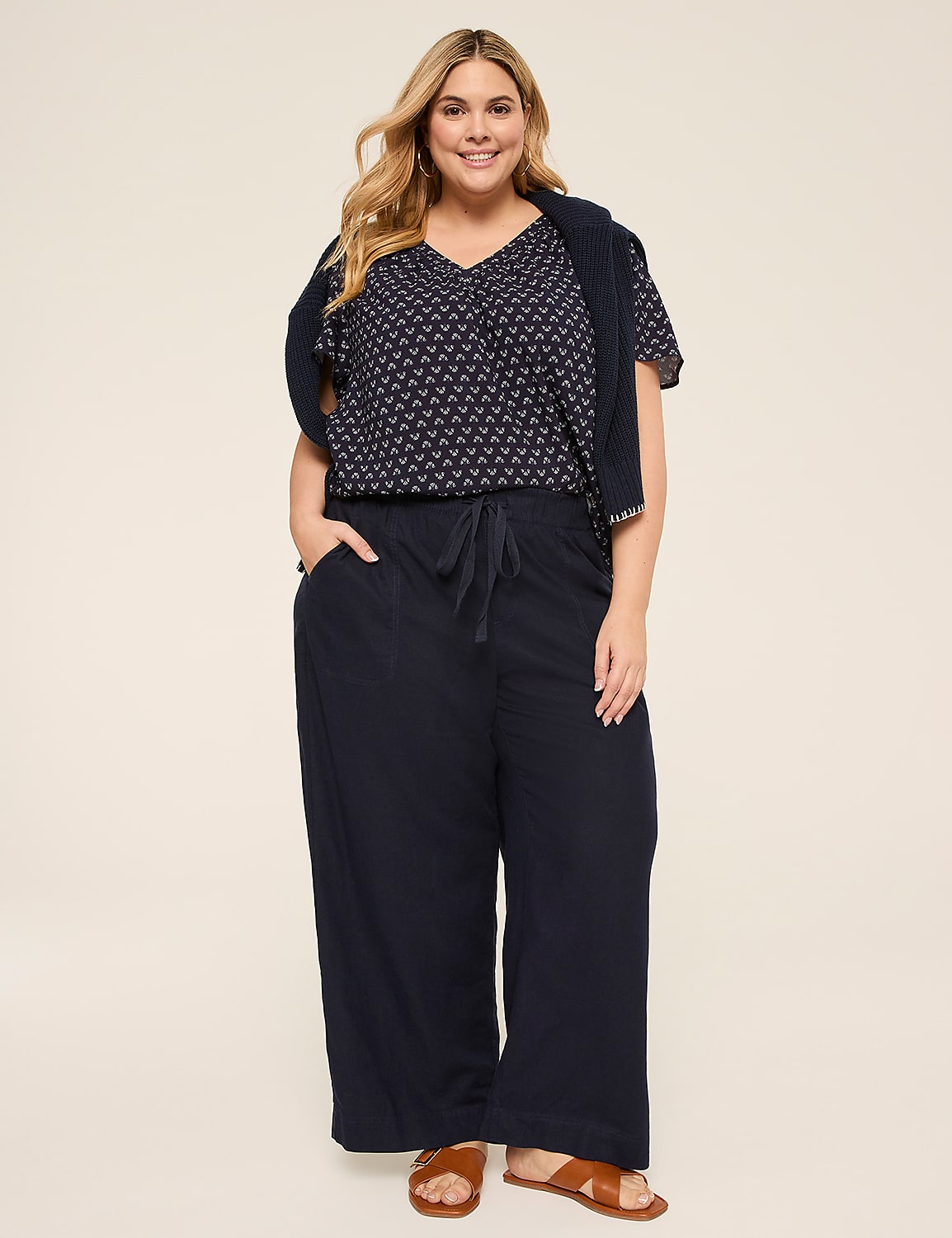 Linen-Blend Wide Leg Pant Product Image 3