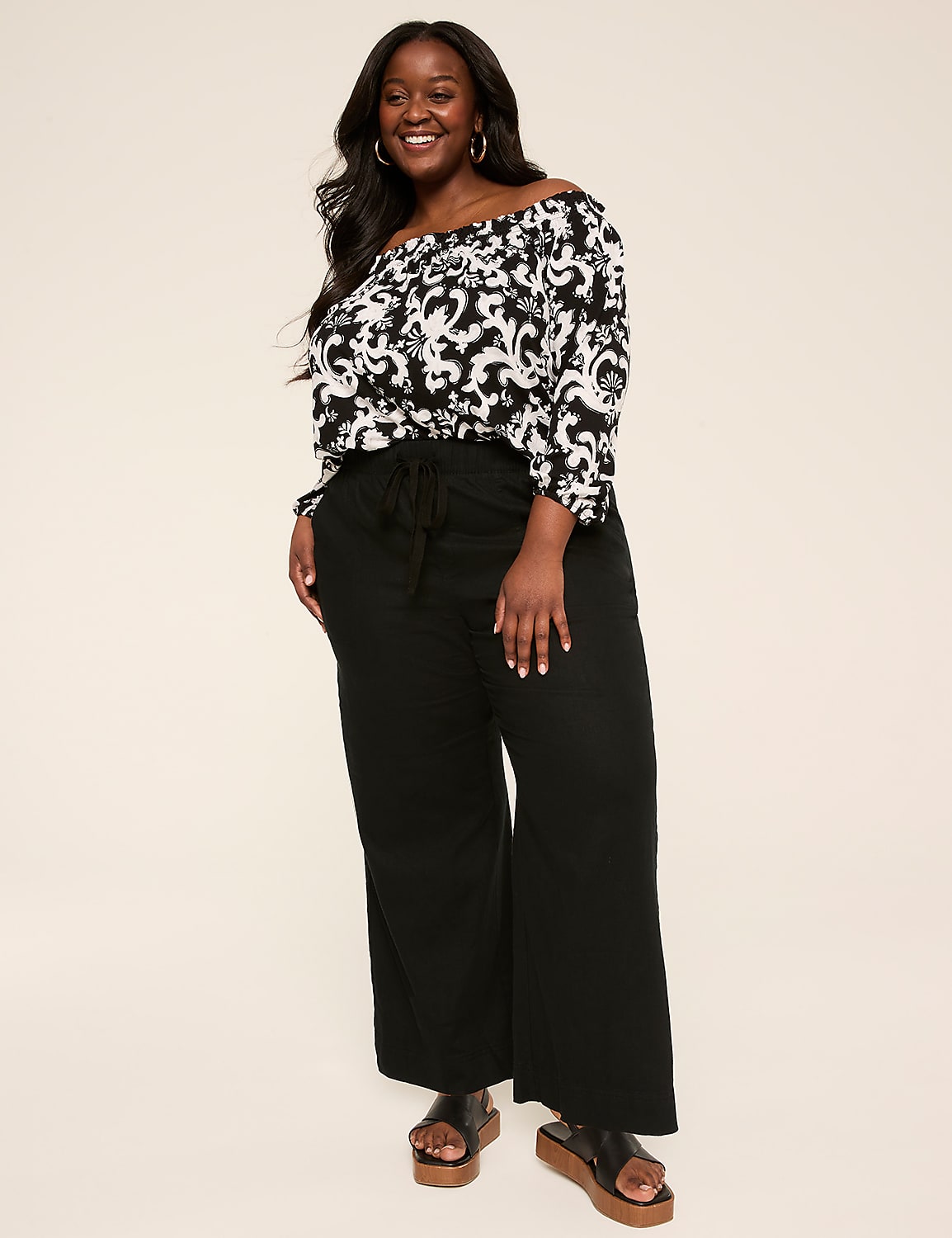 Linen-Blend Wide Leg Pant Product Image 3