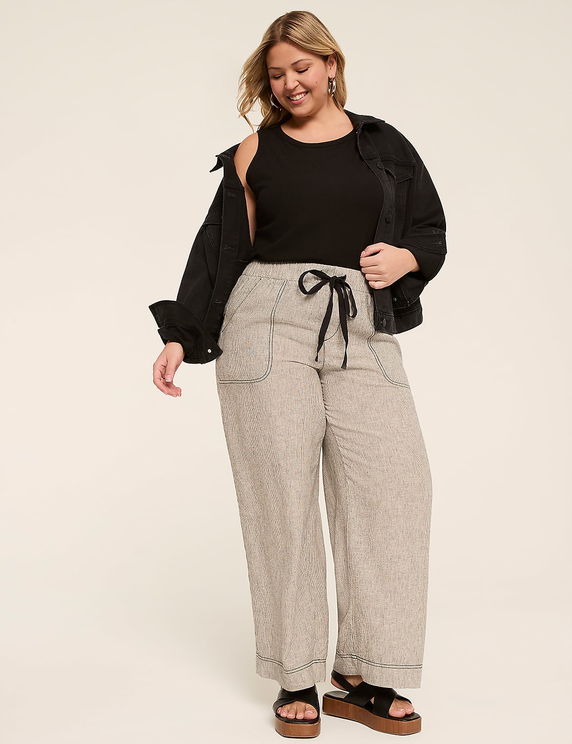 Linen-Blend Wide Leg Pant Product Image 3