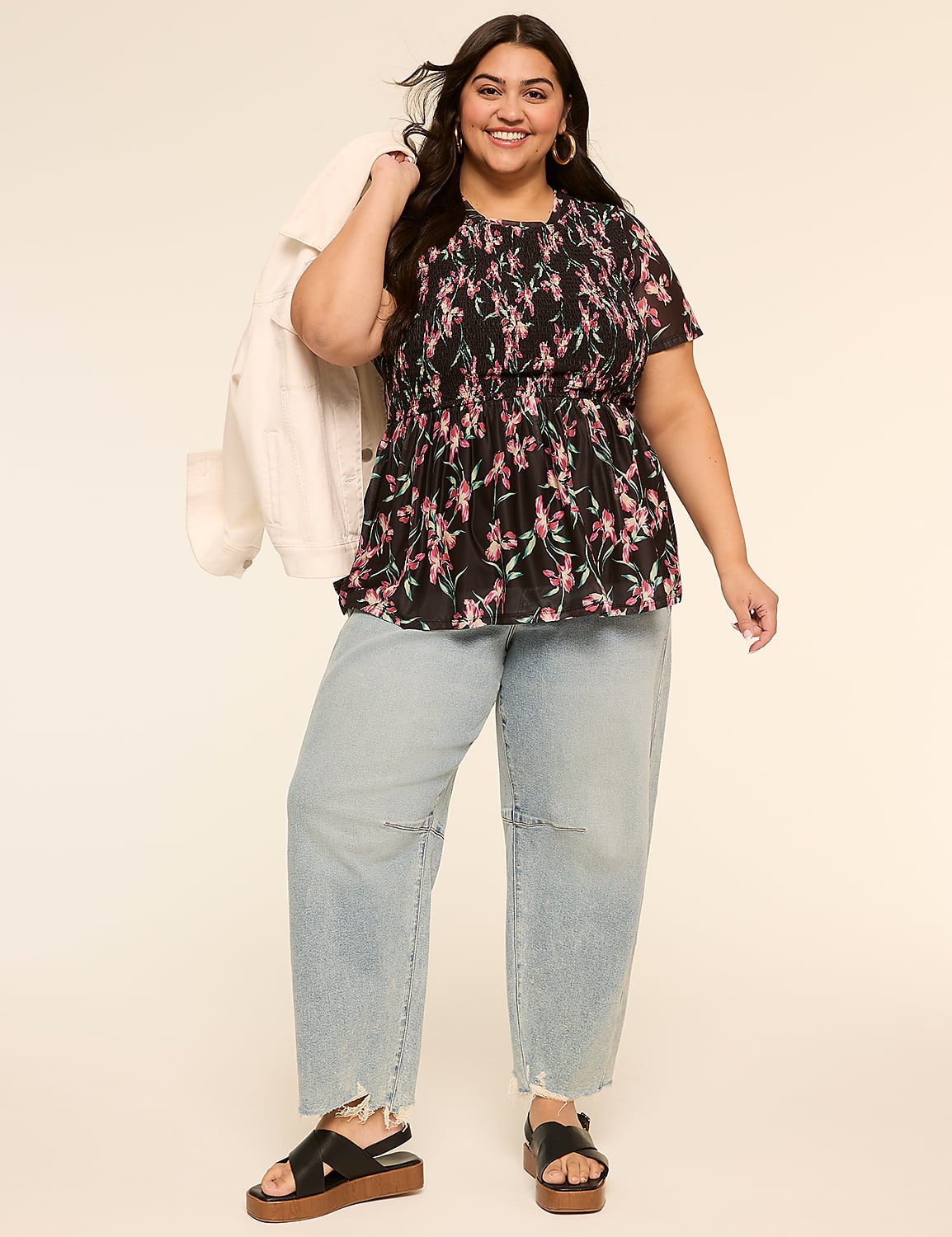 Short-Sleeve Peplum Top Product Image 3