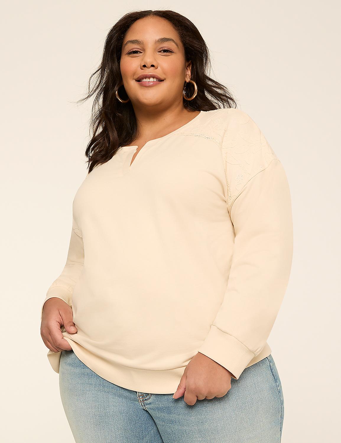 Long-Sleeve Notch-Neck Sweatshirt Product Image 1