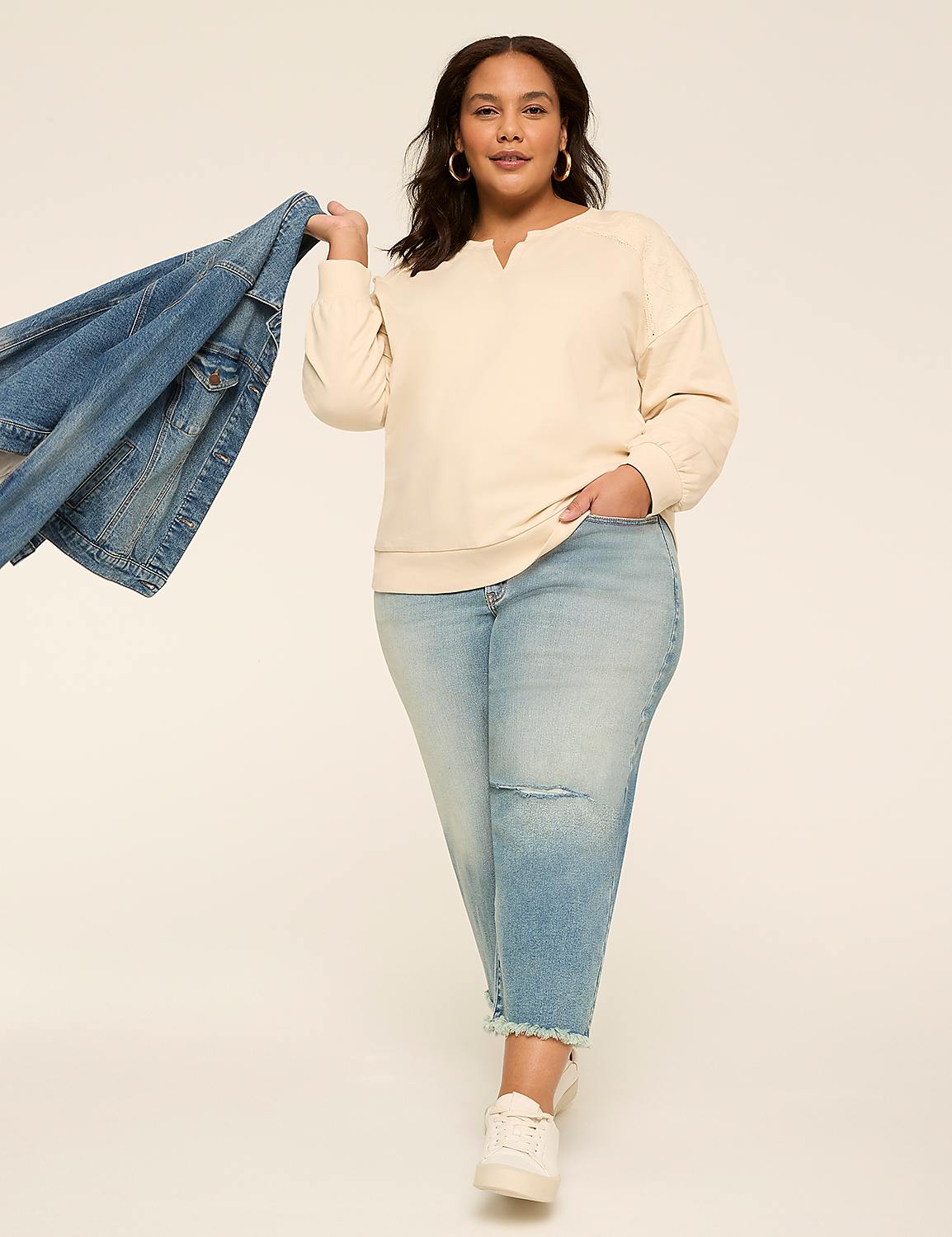 Long-Sleeve Notch-Neck Sweatshirt Product Image 3