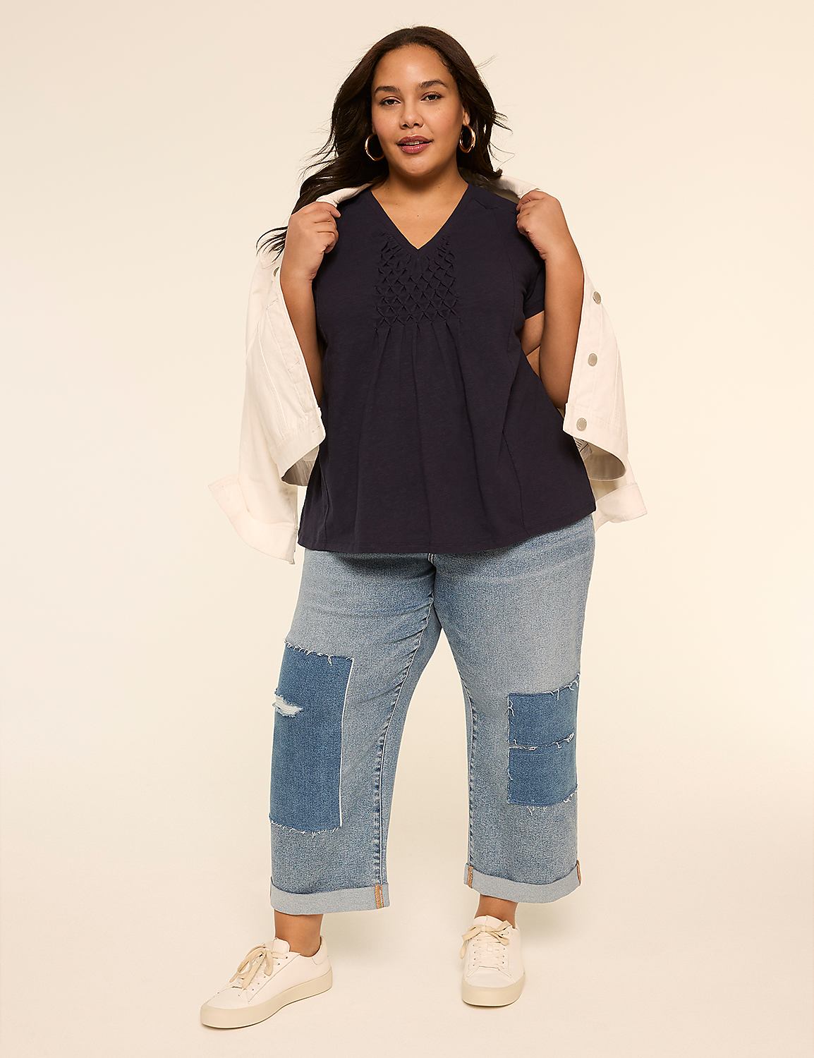 Short-Sleeve V-Neck Smocked Top Product Image 3