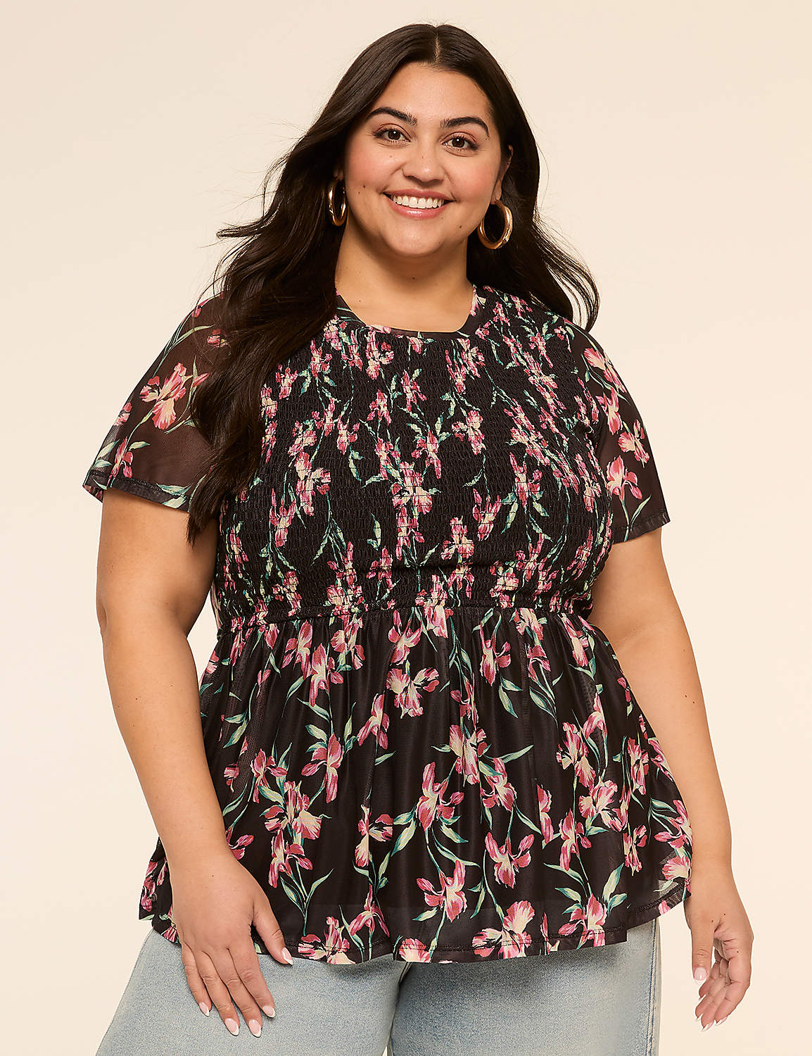 Short-Sleeve Peplum Top Product Image 1