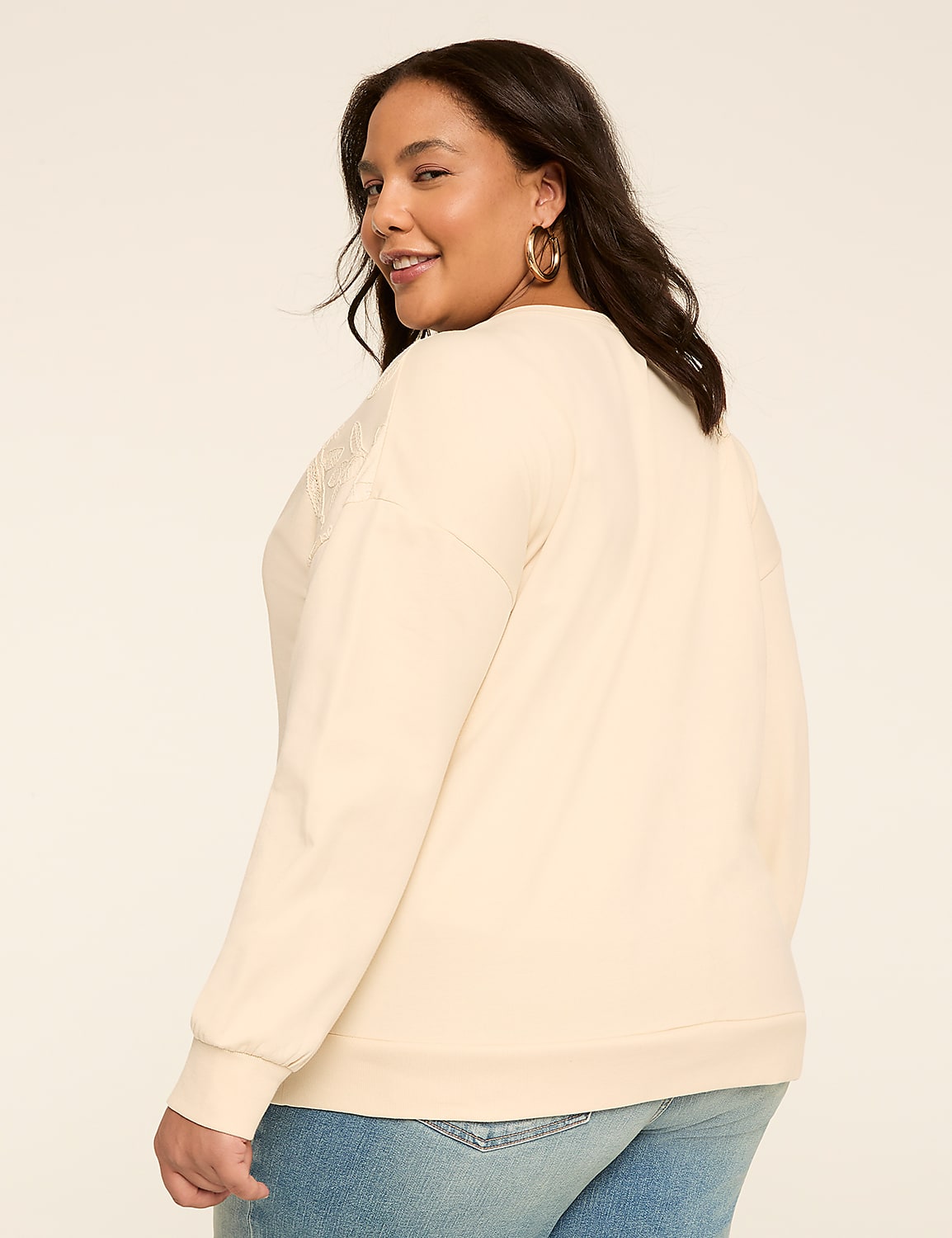Long-Sleeve Notch-Neck Sweatshirt Product Image 2