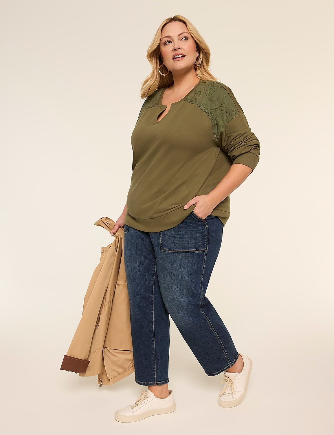 Long-Sleeve Notch-Neck Sweatshirt Product Image 3