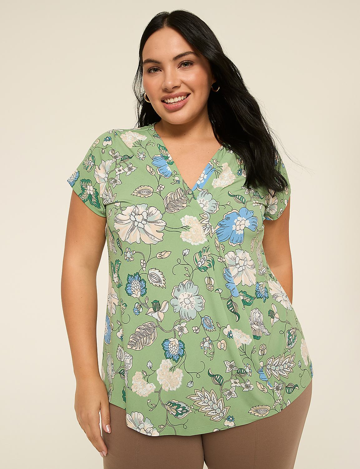 Swing Cap-Sleeve Pleat-Front Top Product Image 1