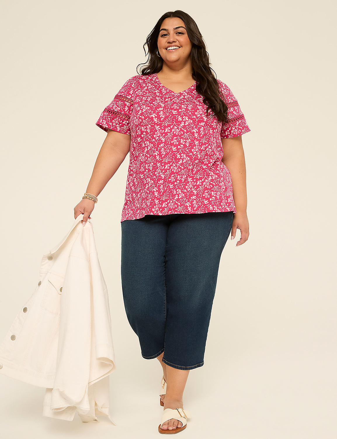 Short-Sleeve V-Neck Crochet Tee Product Image 3