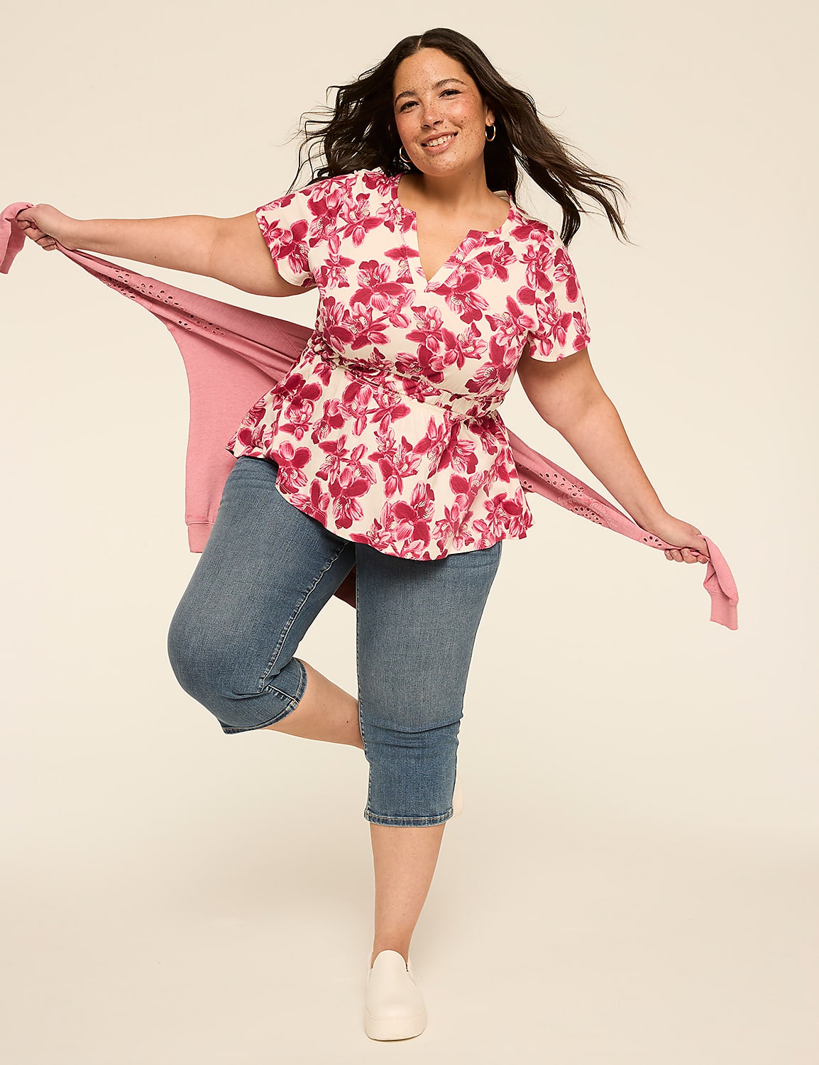Short-Sleeve Notch-Neck Peplum Top Product Image 3
