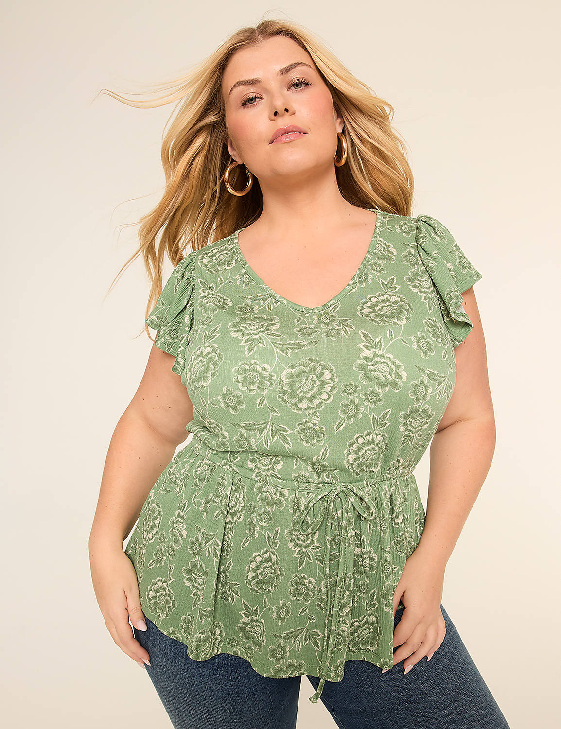 Short-Sleeve V-Neck Tie Waist Top Product Image 1