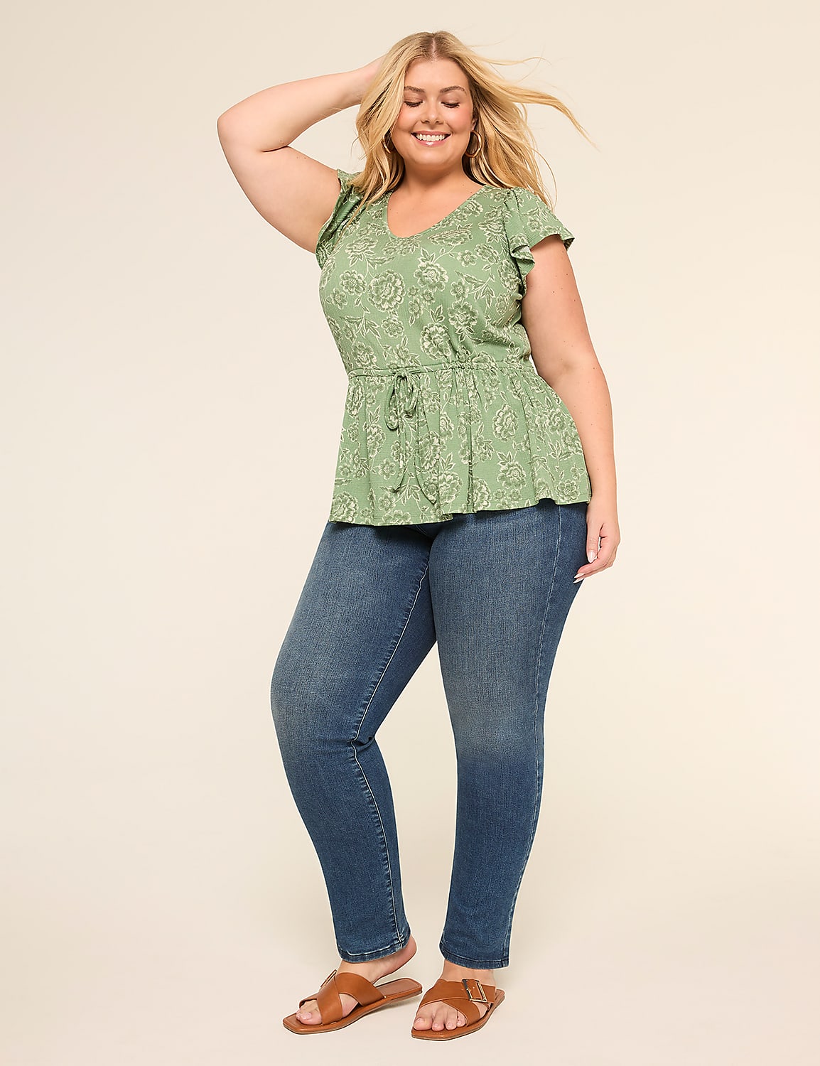 Short-Sleeve V-Neck Tie Waist Top Product Image 3