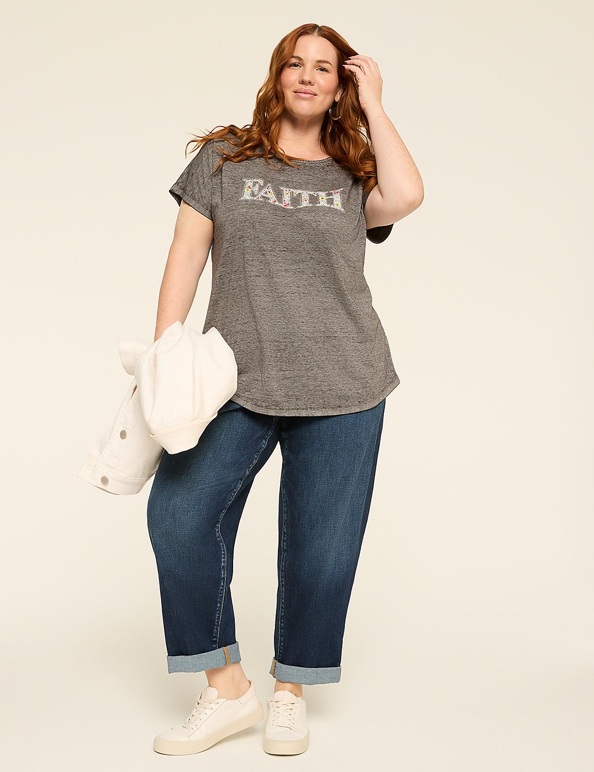 Scoop-Neck Short-Sleeve Strappy Back Faith Graphic Tee Product Image 3
