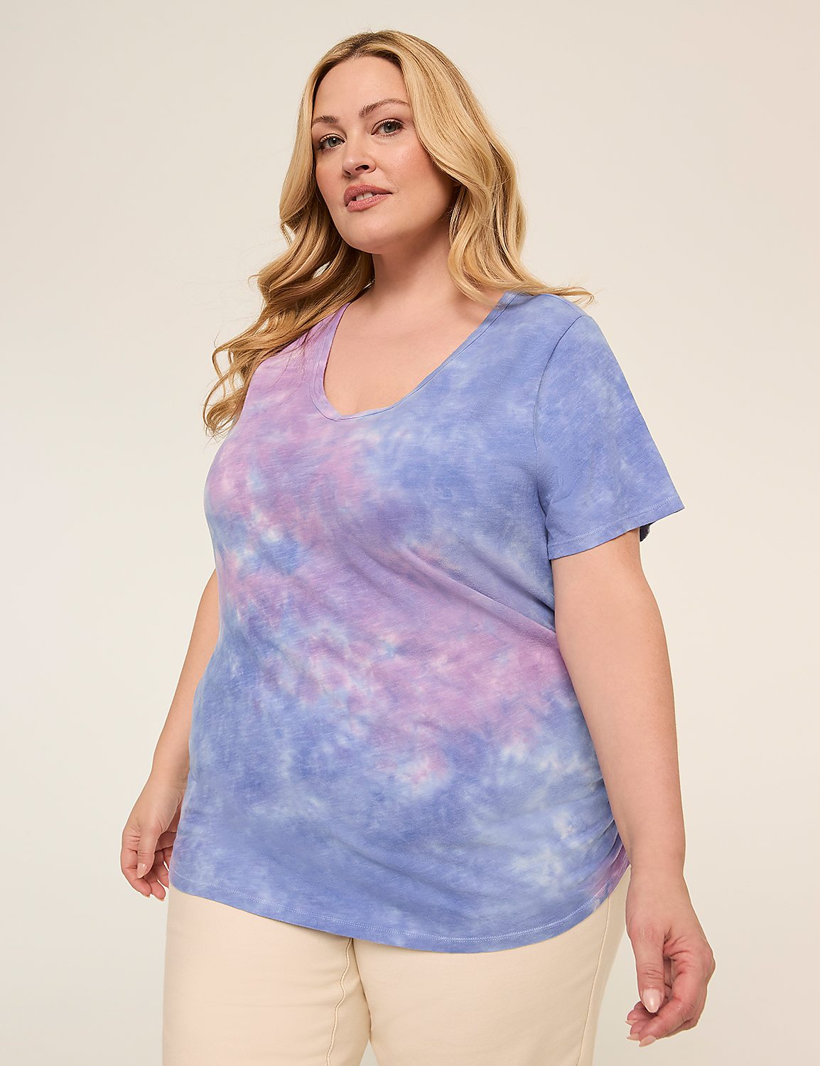Short-Sleeve V-Neck Side-Ruched Tee Product Image 1