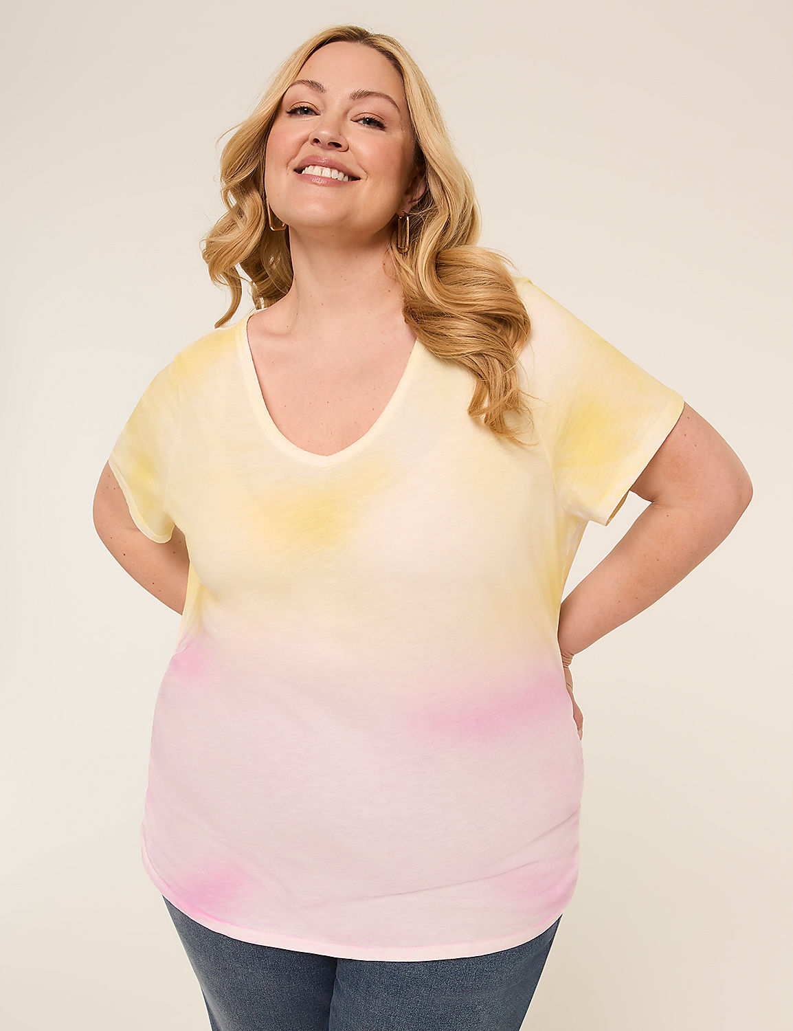 Short-Sleeve V-Neck Side-Ruched Tee Product Image 1