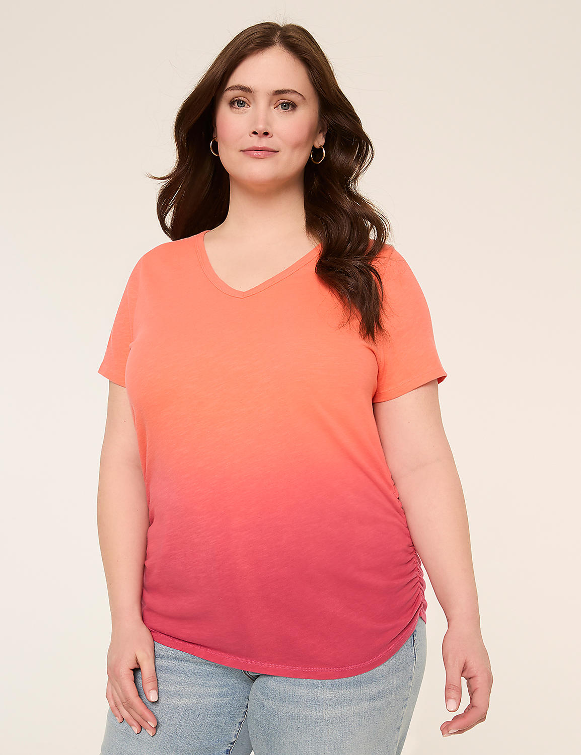 Short-Sleeve V-Neck Side-Ruched Tee Product Image 1