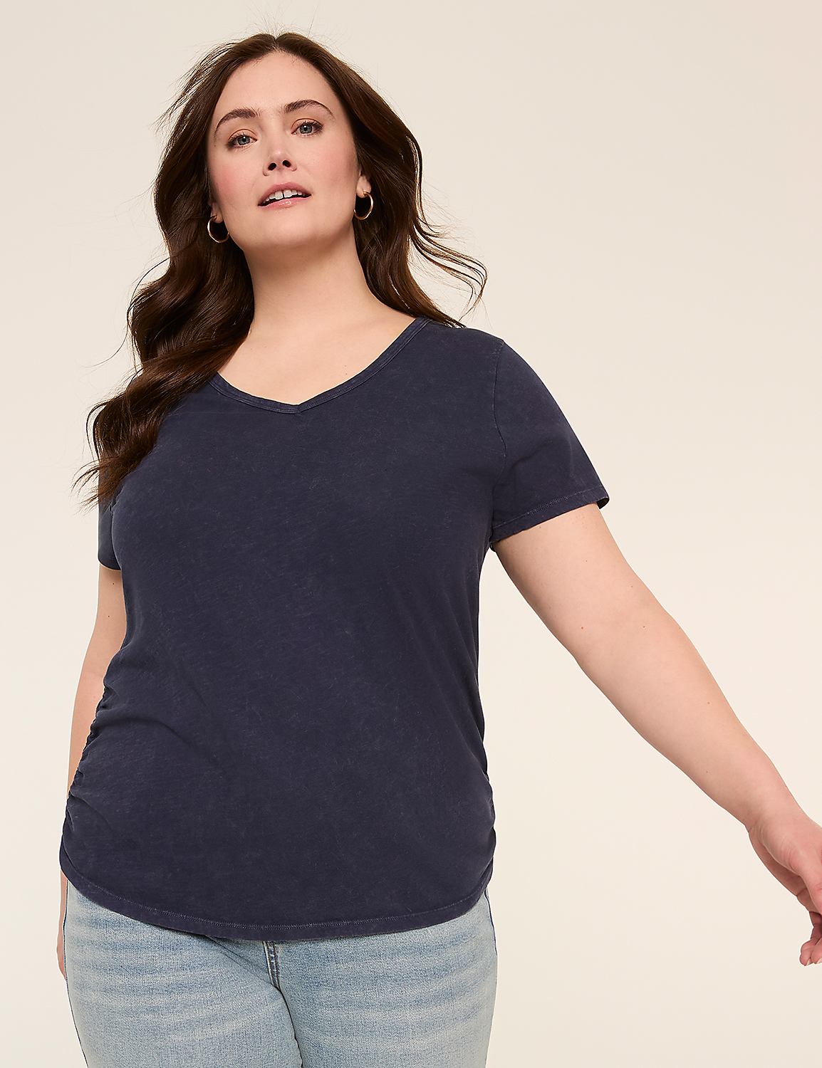 Short-Sleeve V-Neck Side-Ruched Tee Product Image 1