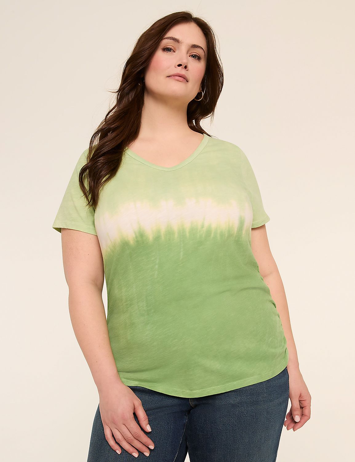 Short-Sleeve V-Neck Side-Ruched Tee Product Image 1