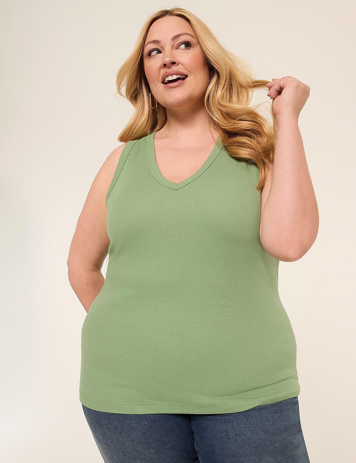 Deep V-Neck Rib Layering Tank Product Image 1