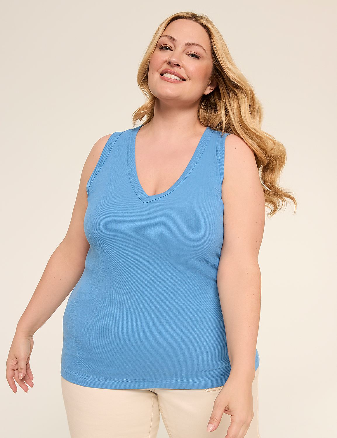 Deep V-Neck Rib Layering Tank Product Image 1