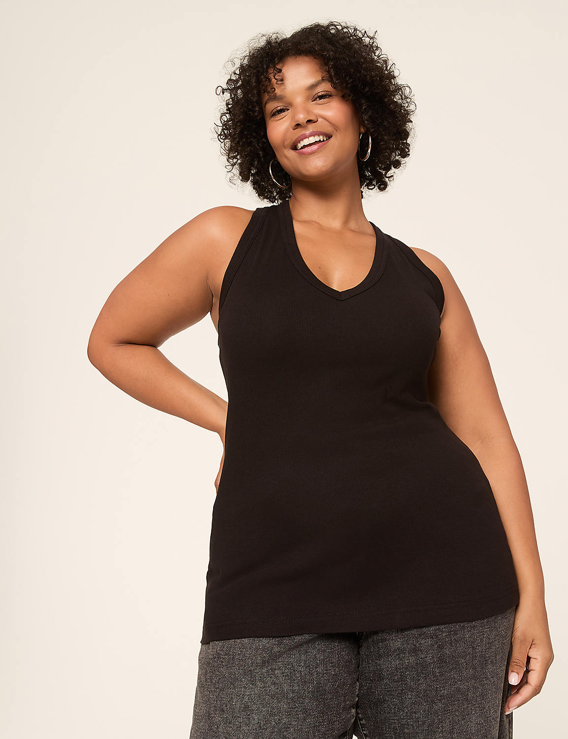 Deep V-Neck Rib Layering Tank Product Image 1