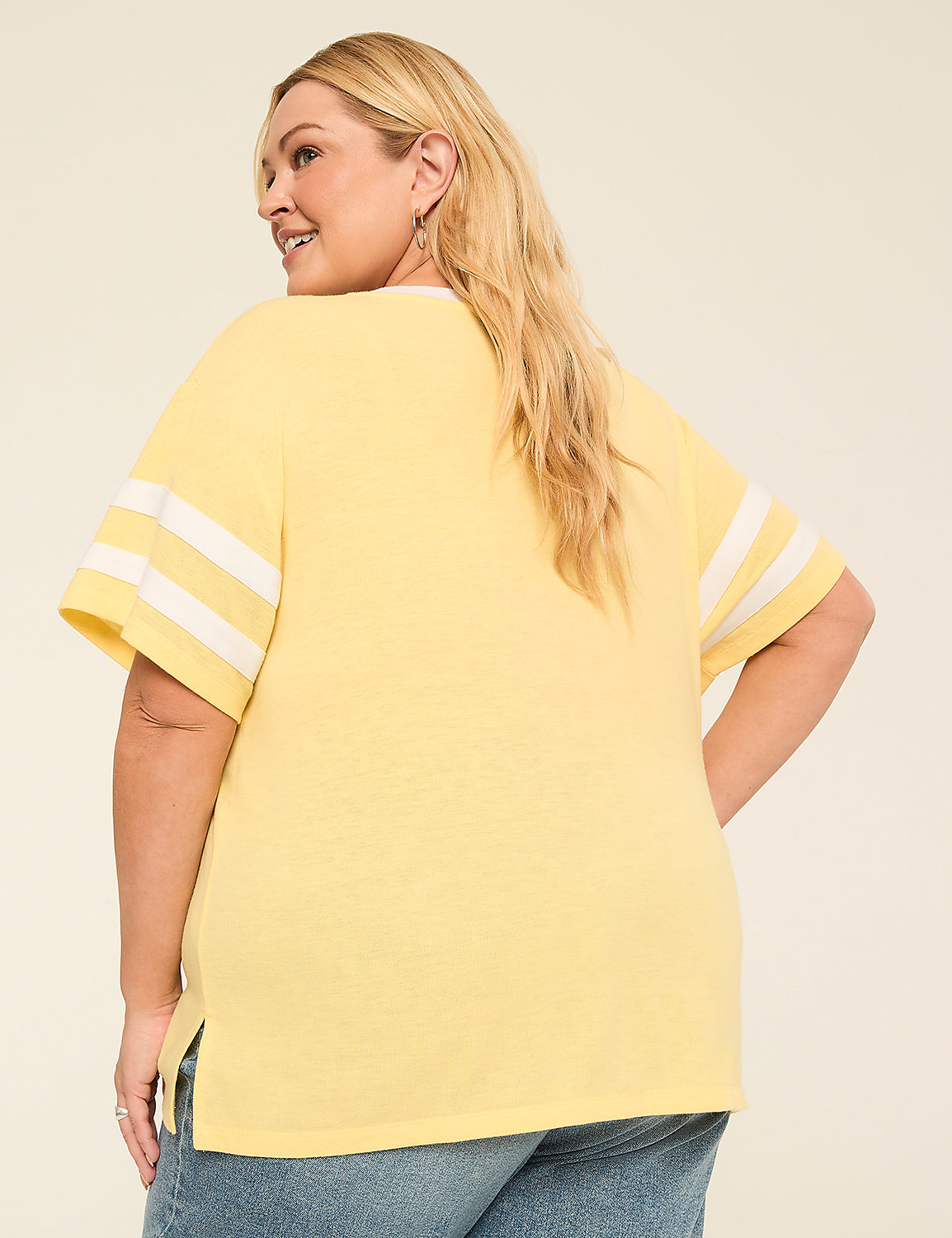 Short-Sleeve V-Neck Striped Tee Product Image 2